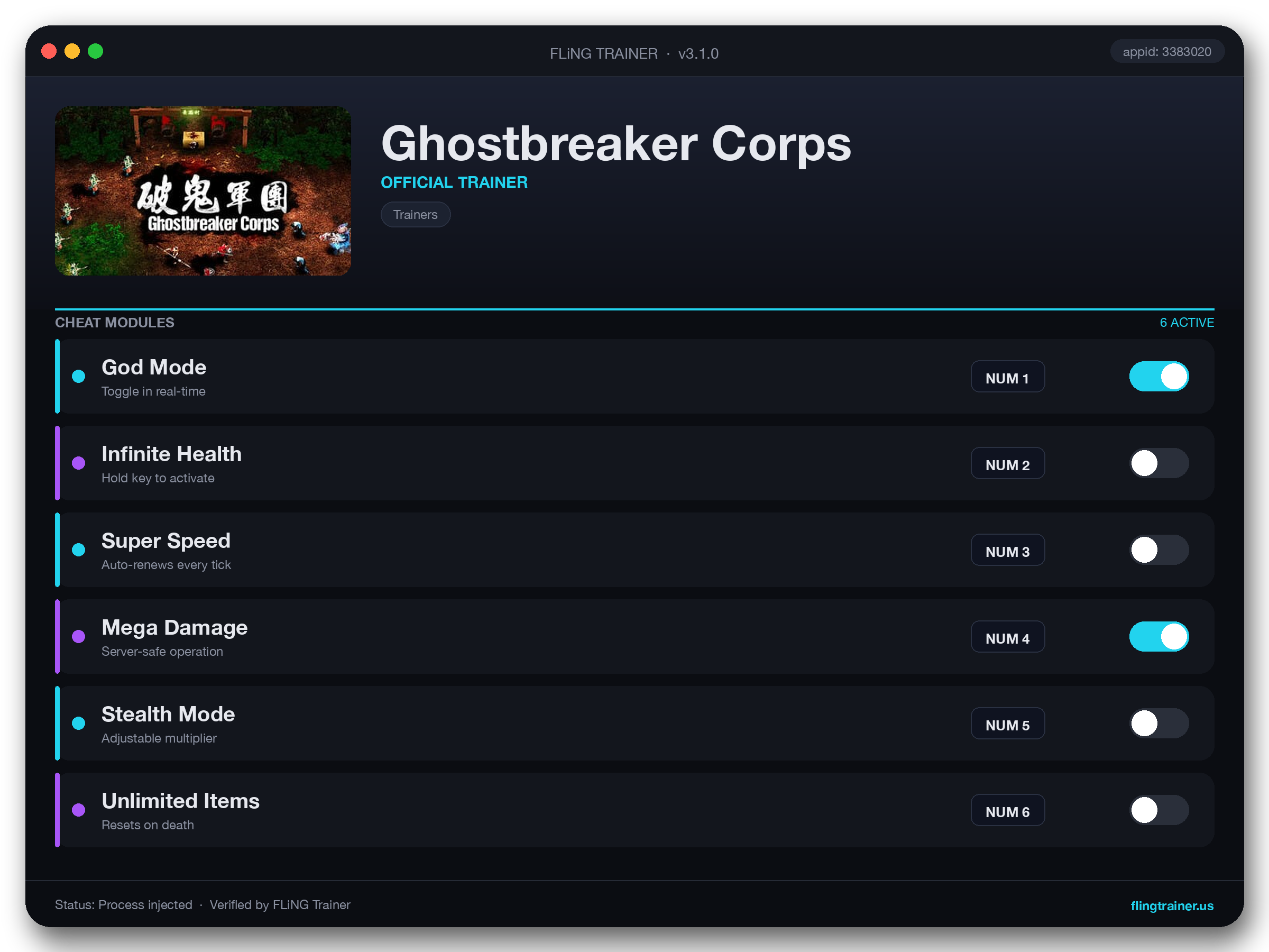 Ghostbreaker Corps Trainer interface