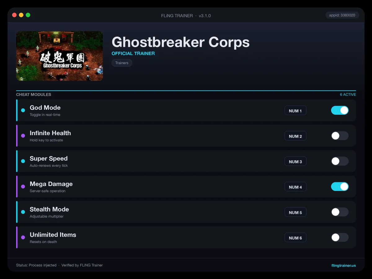 Ghostbreaker Corps Trainer interface