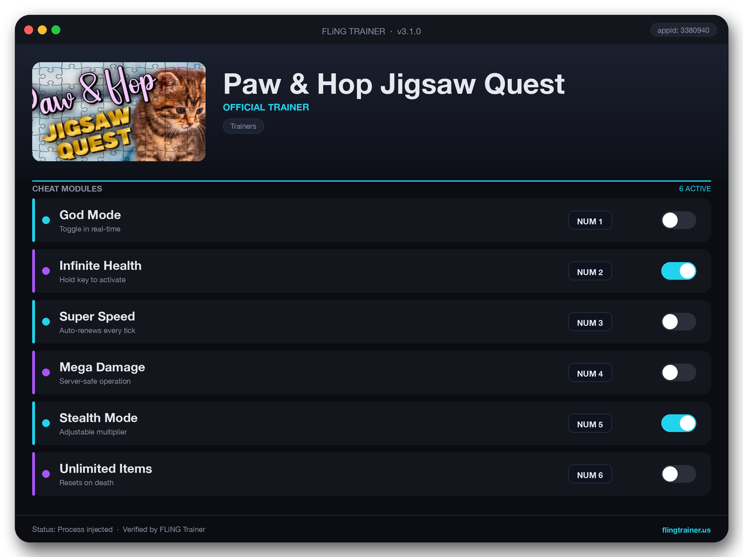 Paw & Hop Jigsaw Quest Trainer interface