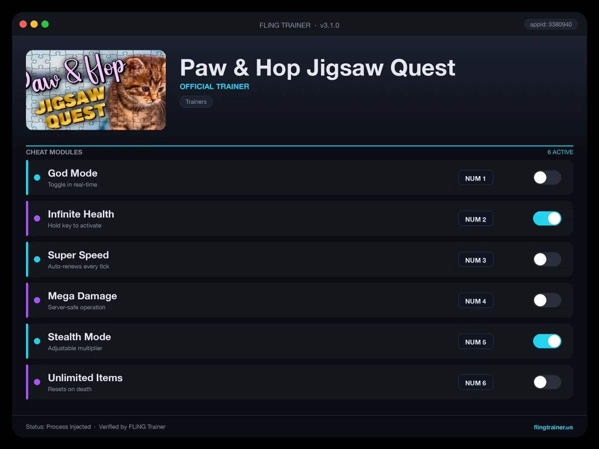 Paw & Hop Jigsaw Quest Trainer interface