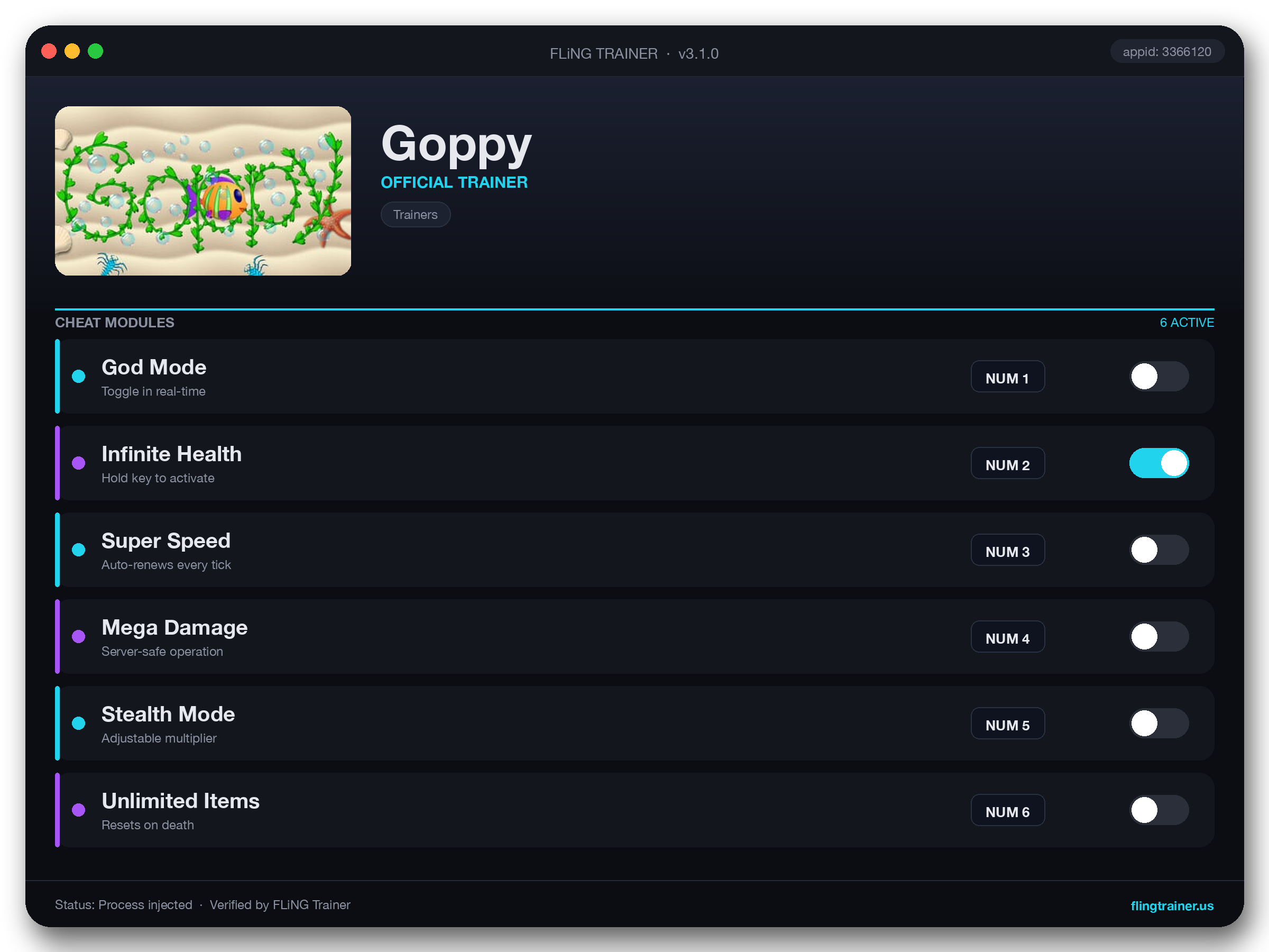 Goppy Trainer interface