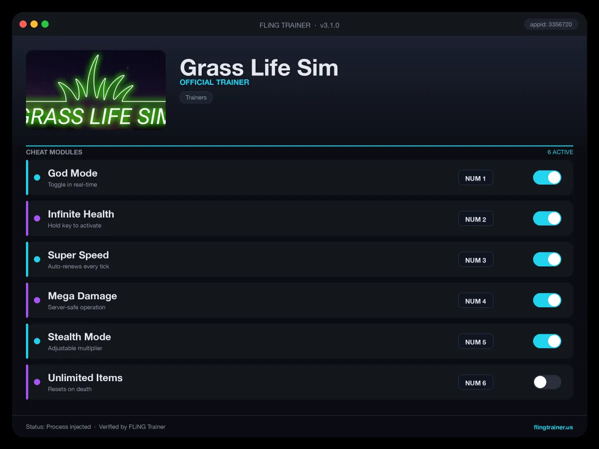 Grass Life Sim Trainer interface