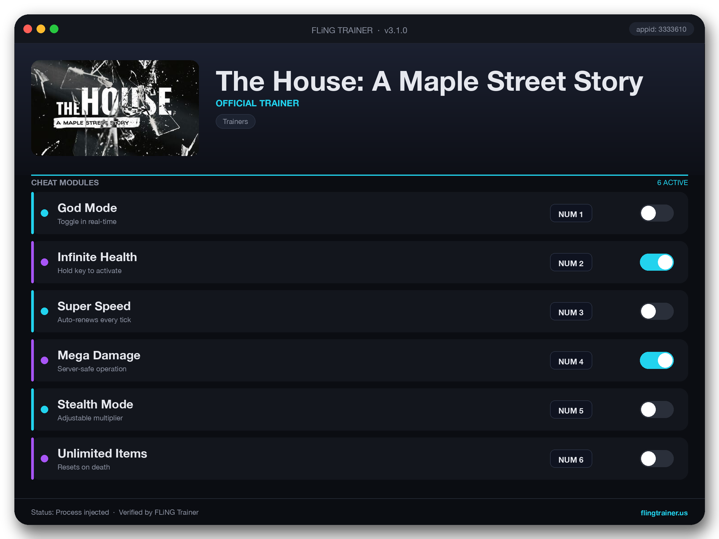 The House: A Maple Street Story Trainer interface