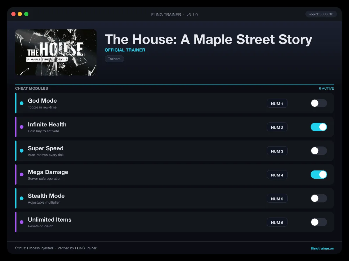 The House: A Maple Street Story Trainer interface