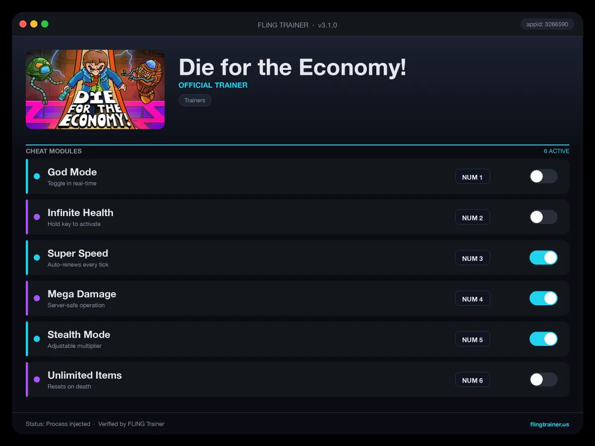 Die for the Economy! Trainer interface