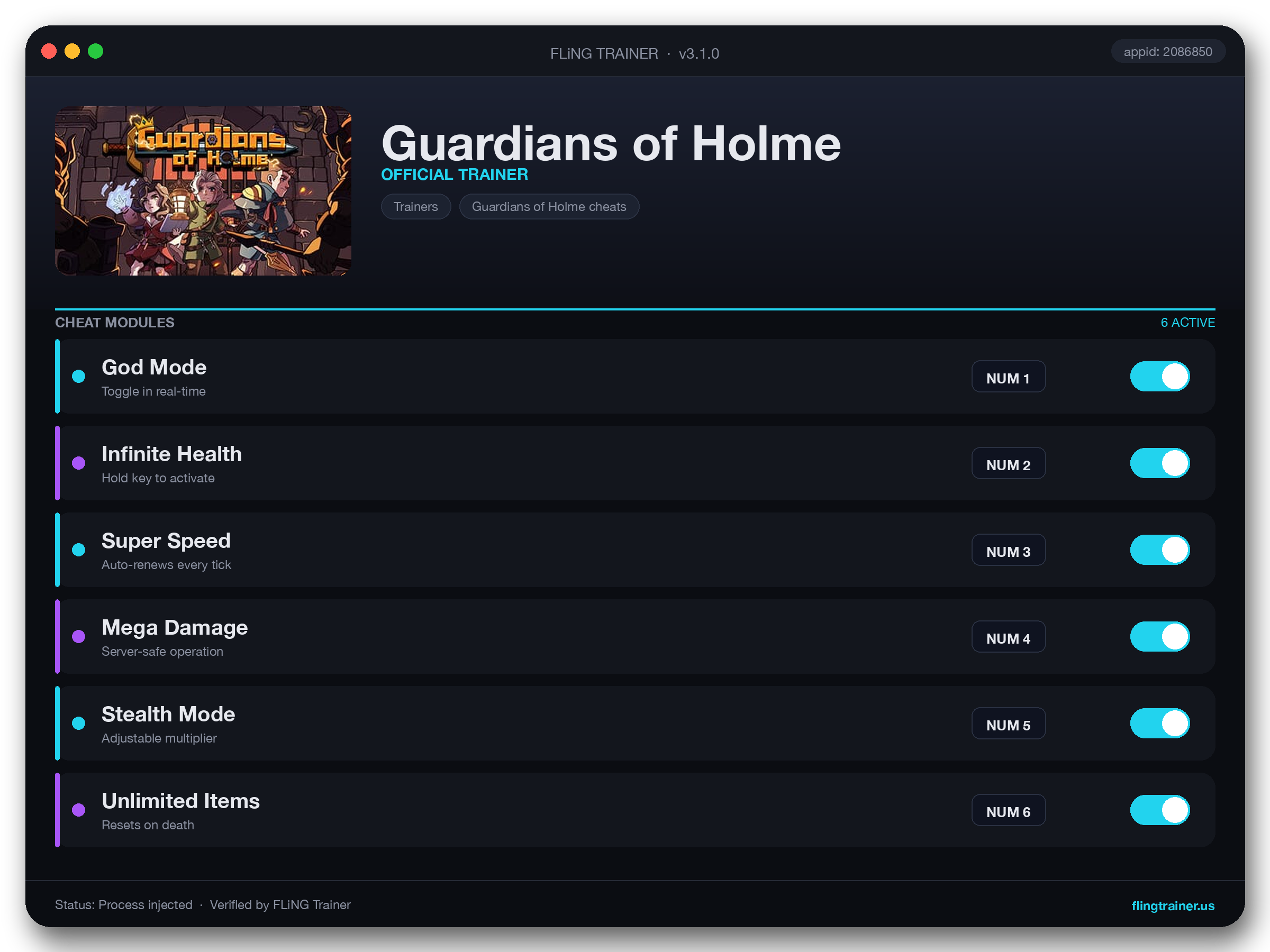Guardians of Holme Trainer interface