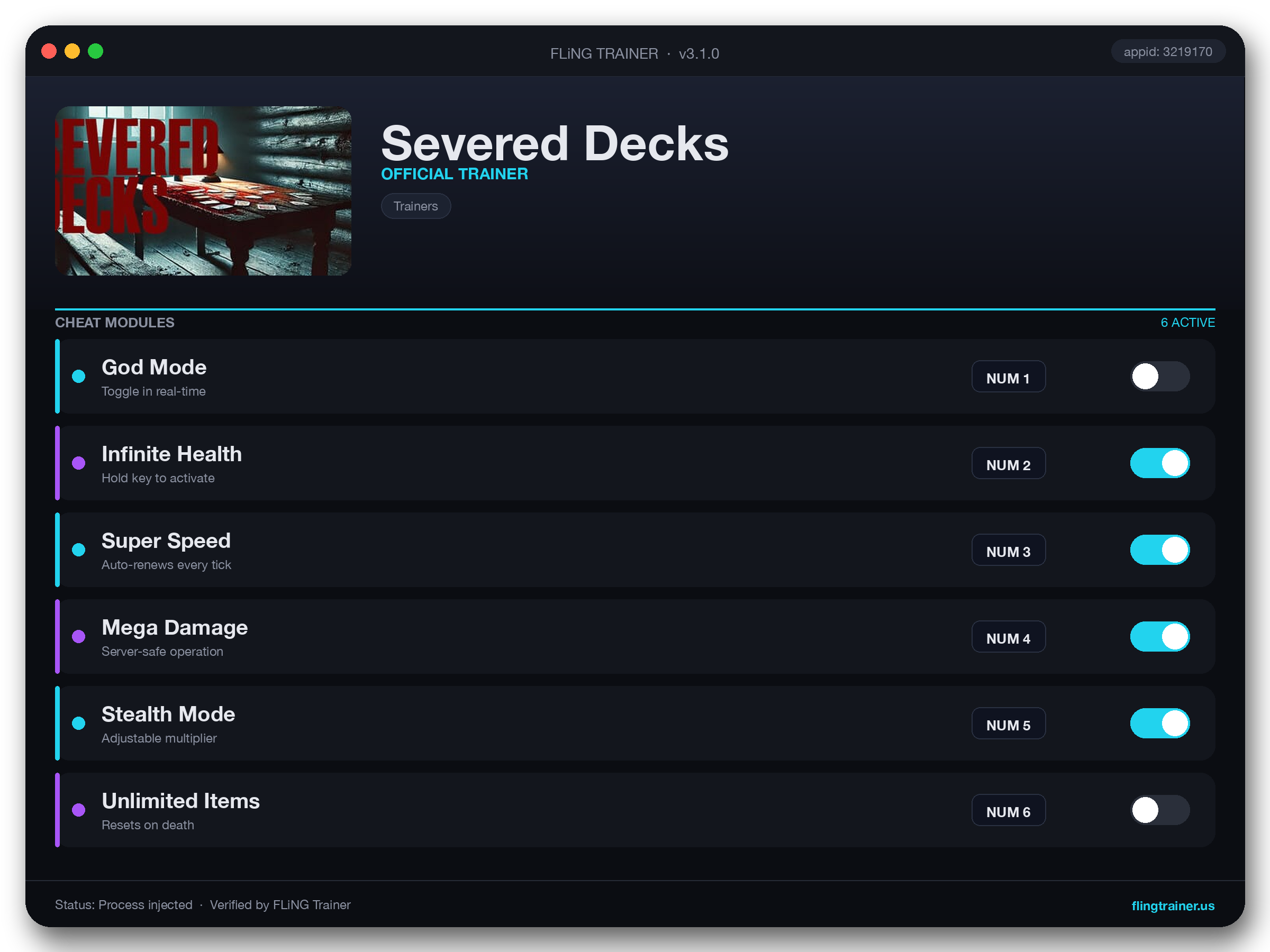 Severed Decks Trainer interface