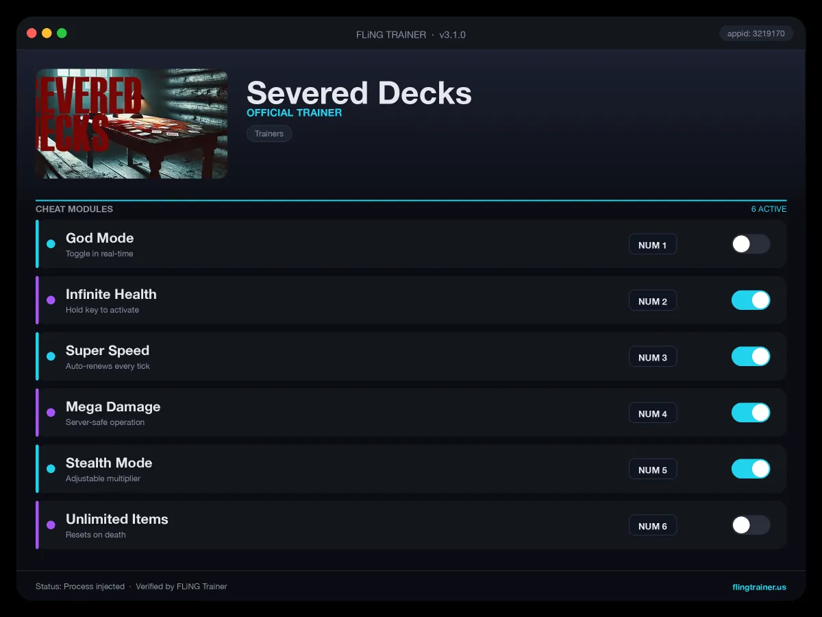 Severed Decks Trainer interface