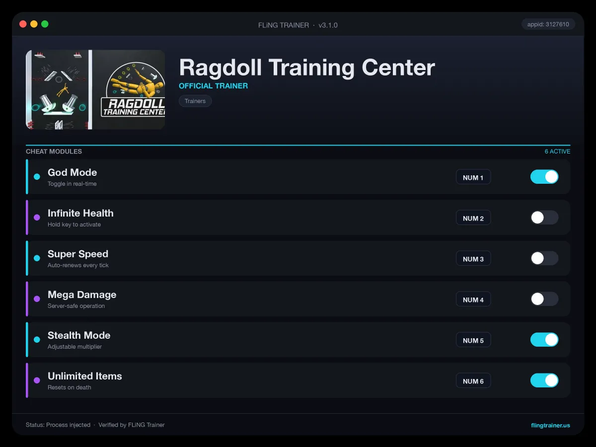 Ragdoll Training Center Trainer interface