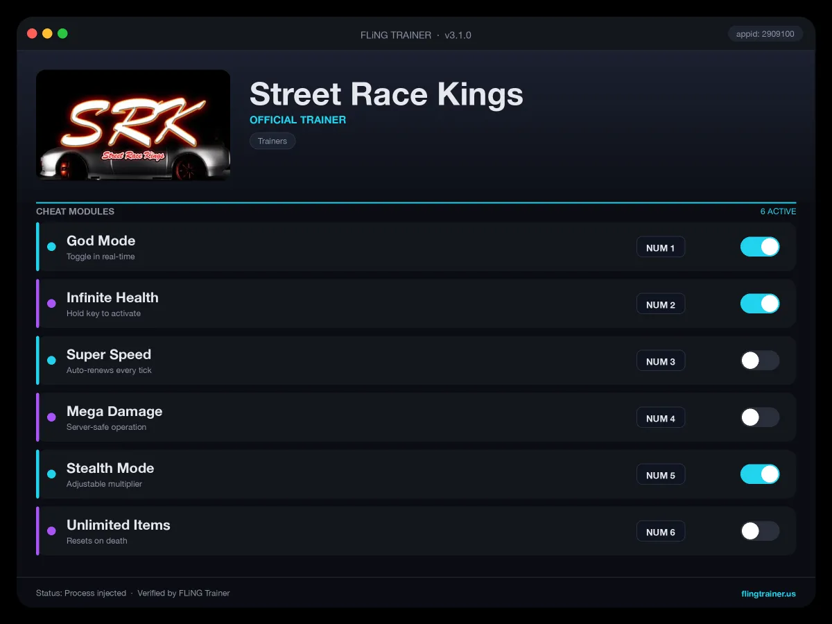 Street Race Kings Trainer interface
