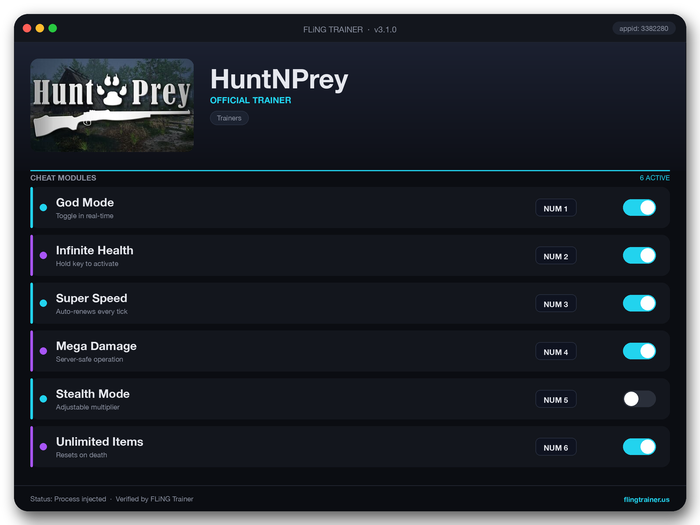 HuntNPrey Trainer interface