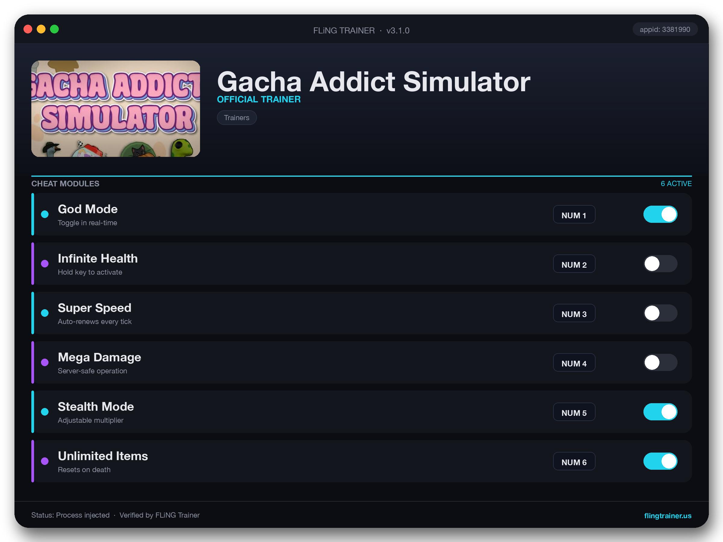 Gacha Addict Simulator Trainer interface