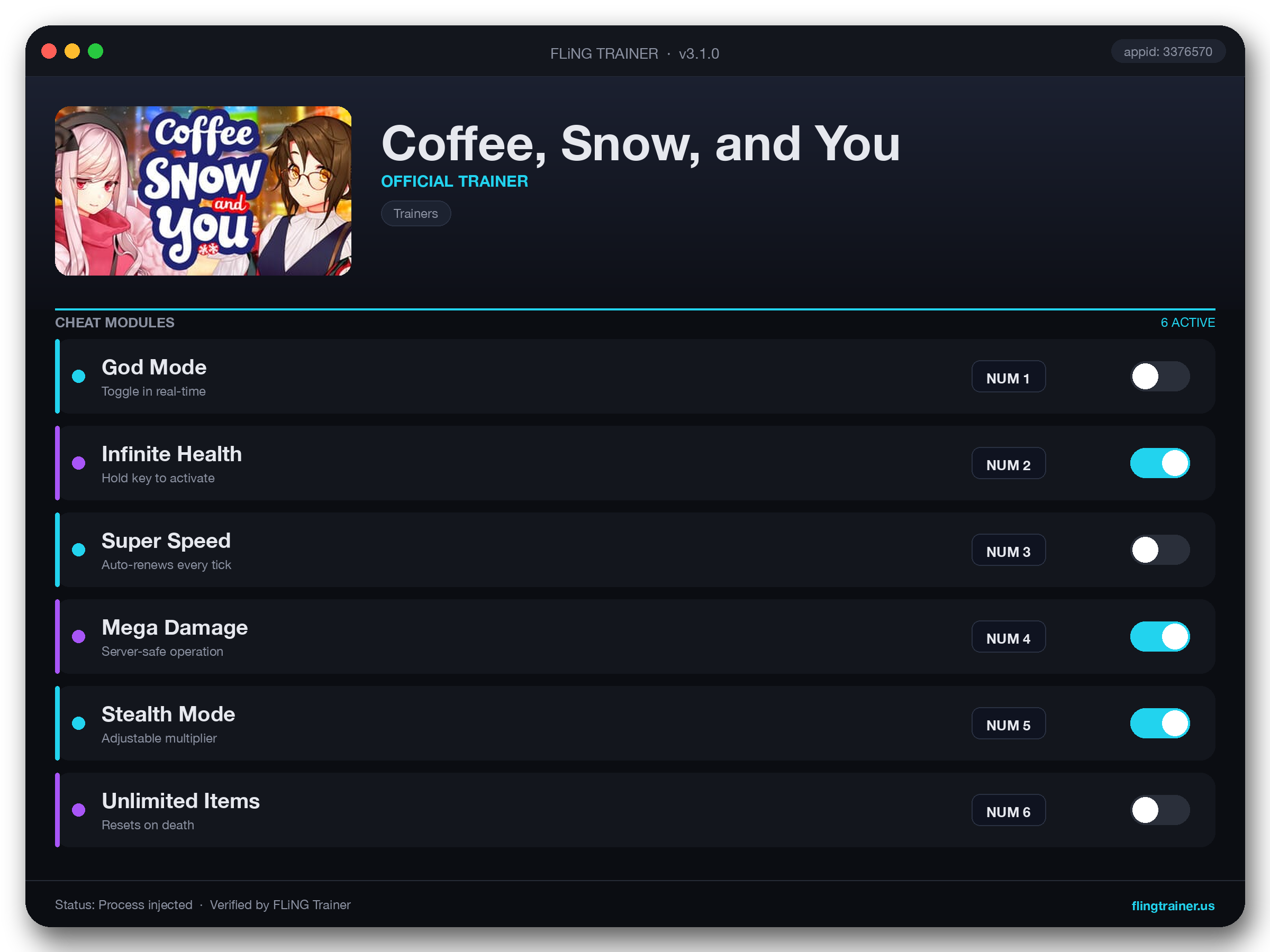 Coffee, Snow, and You Trainer interface