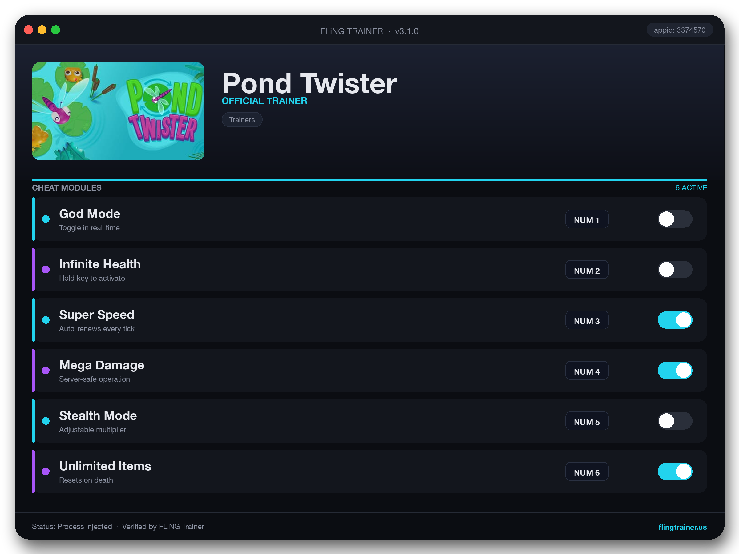 Pond Twister Trainer interface