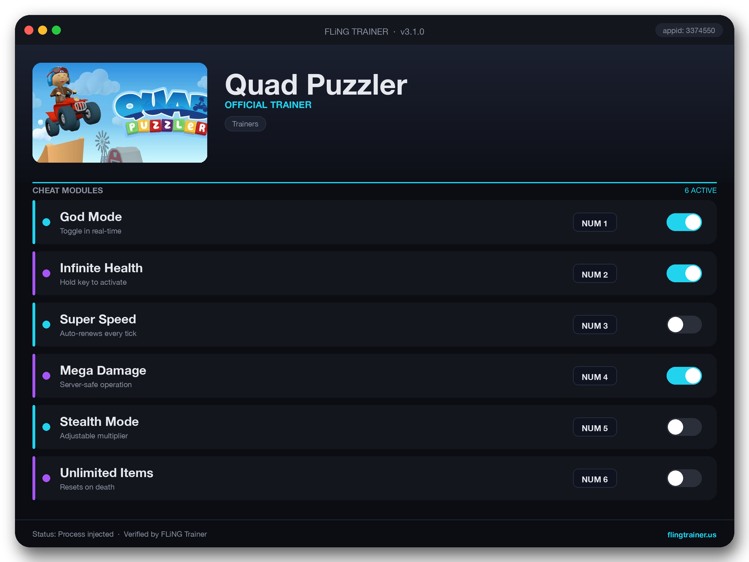 Quad Puzzler Trainer interface