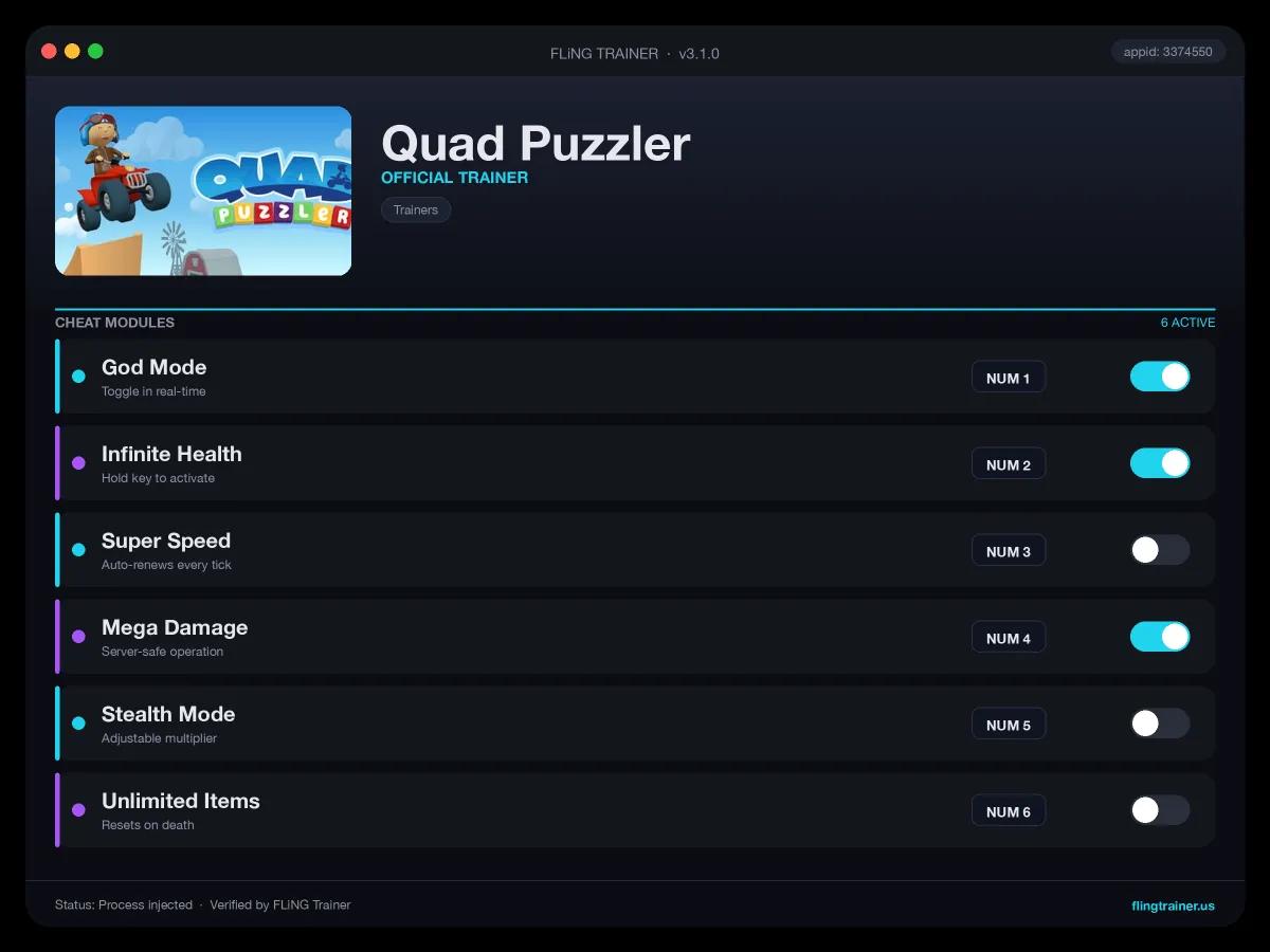 Quad Puzzler Trainer interface