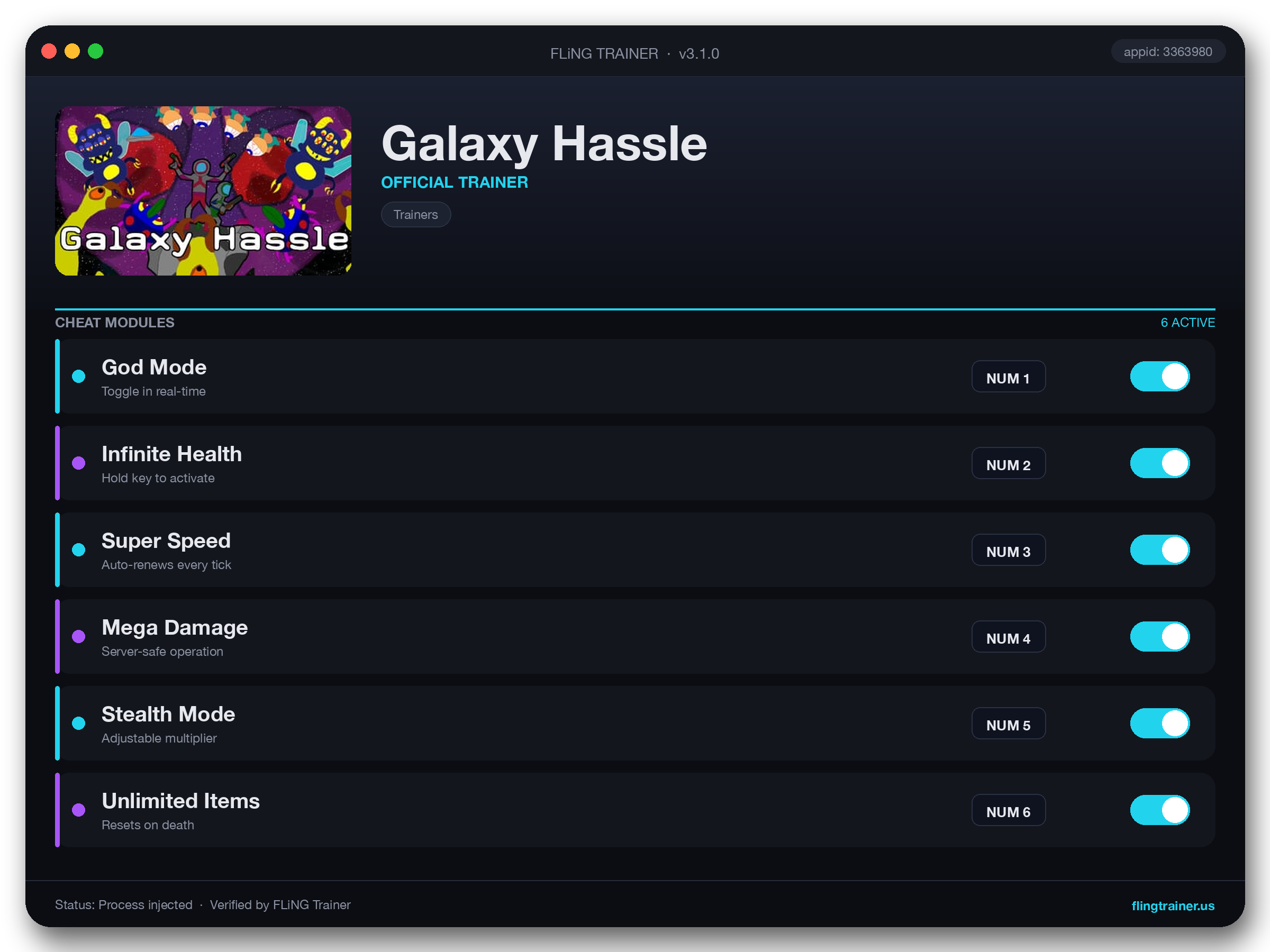 Galaxy Hassle Trainer interface