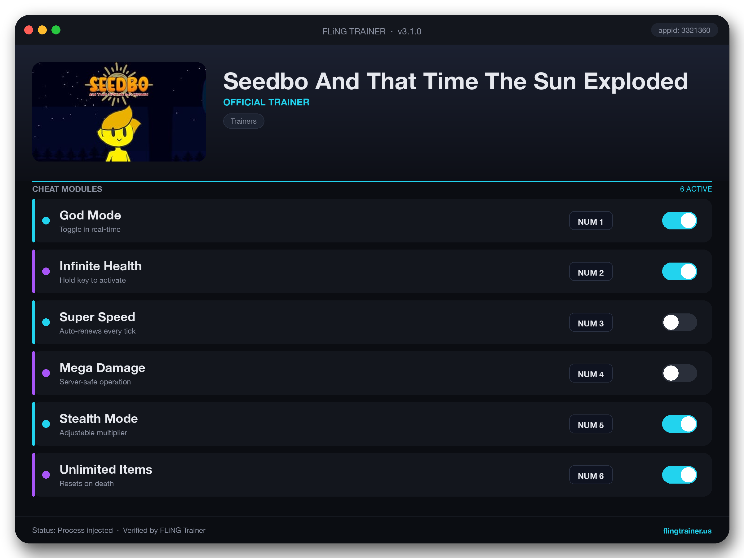 Seedbo And That Time The Sun Exploded Trainer interface