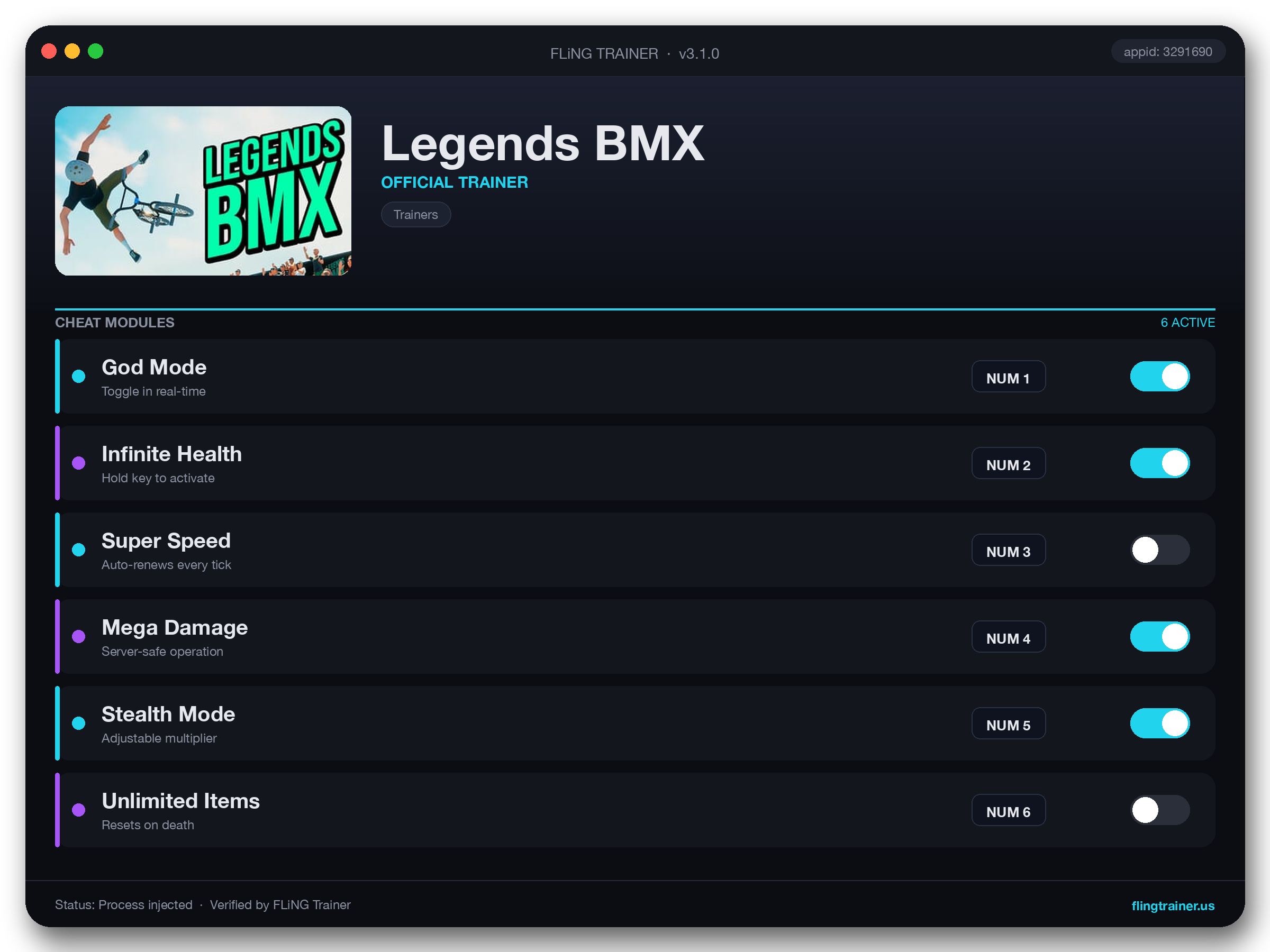 Legends BMX Trainer interface