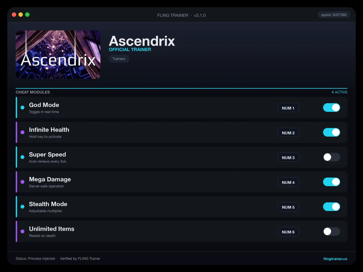 Ascendrix Trainer interface