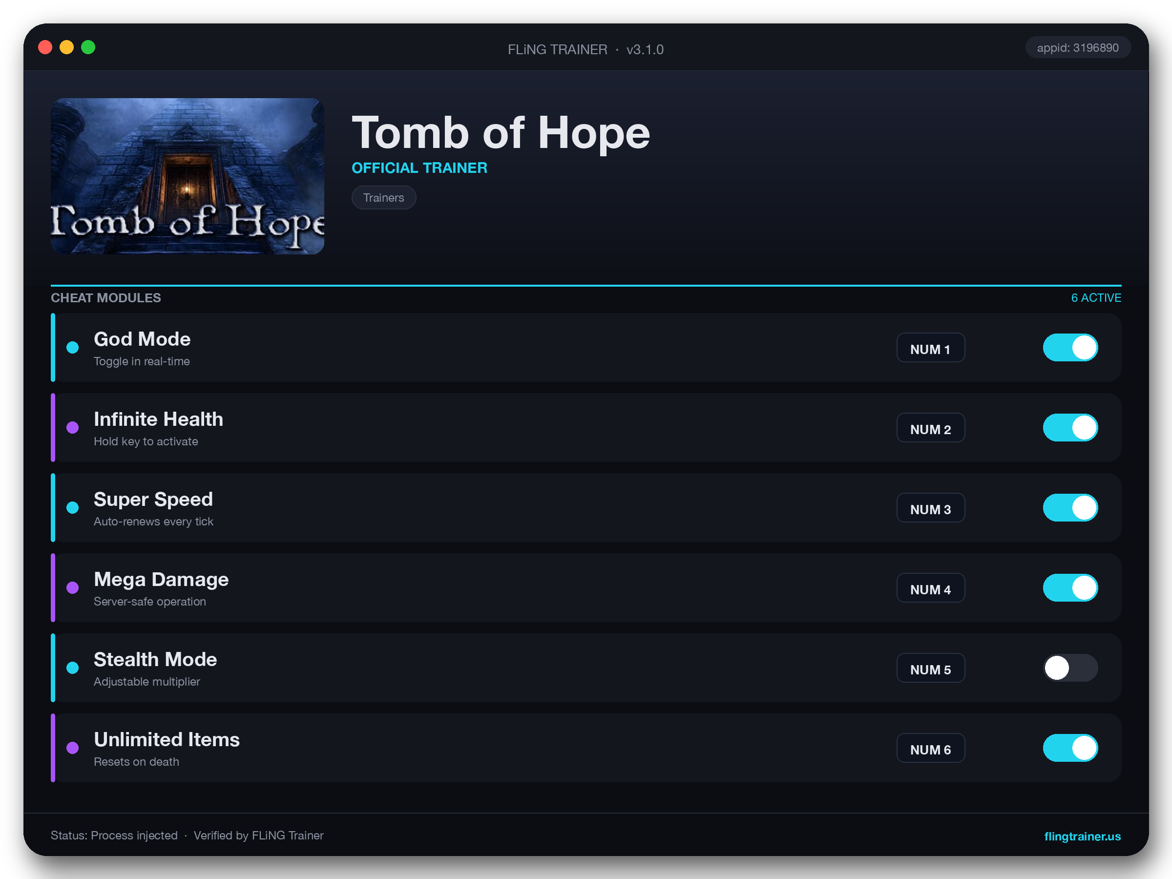 Tomb of Hope Trainer interface