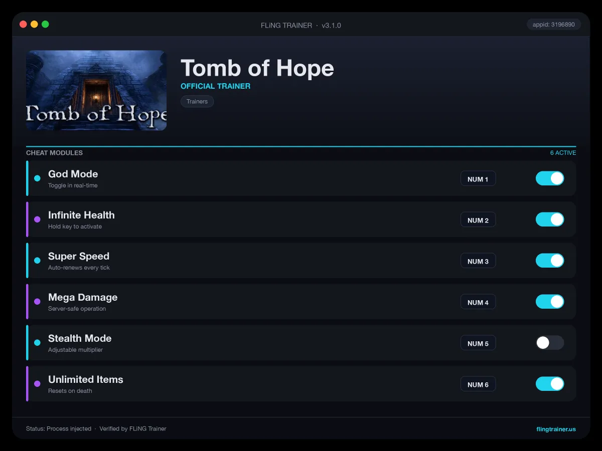 Tomb of Hope Trainer interface