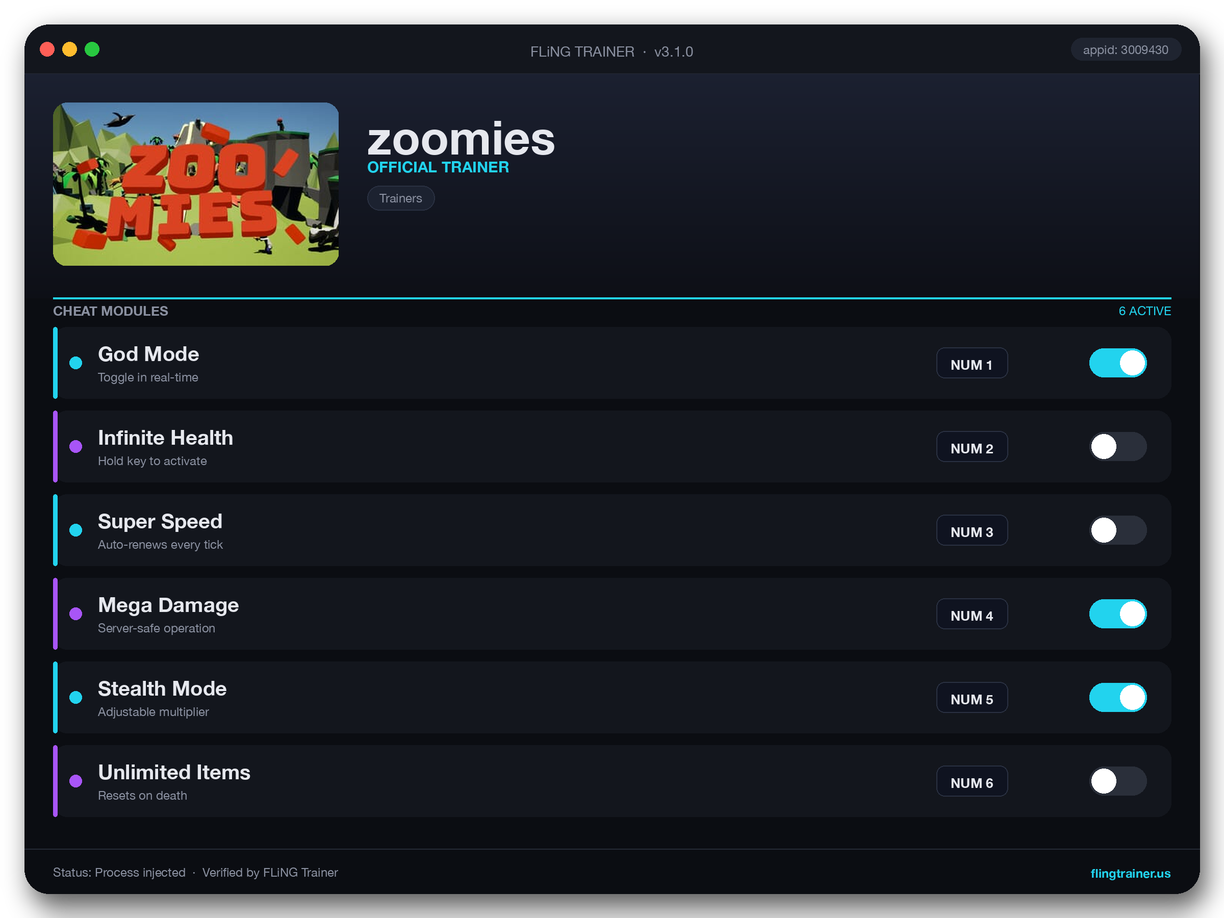 zoomies Trainer interface