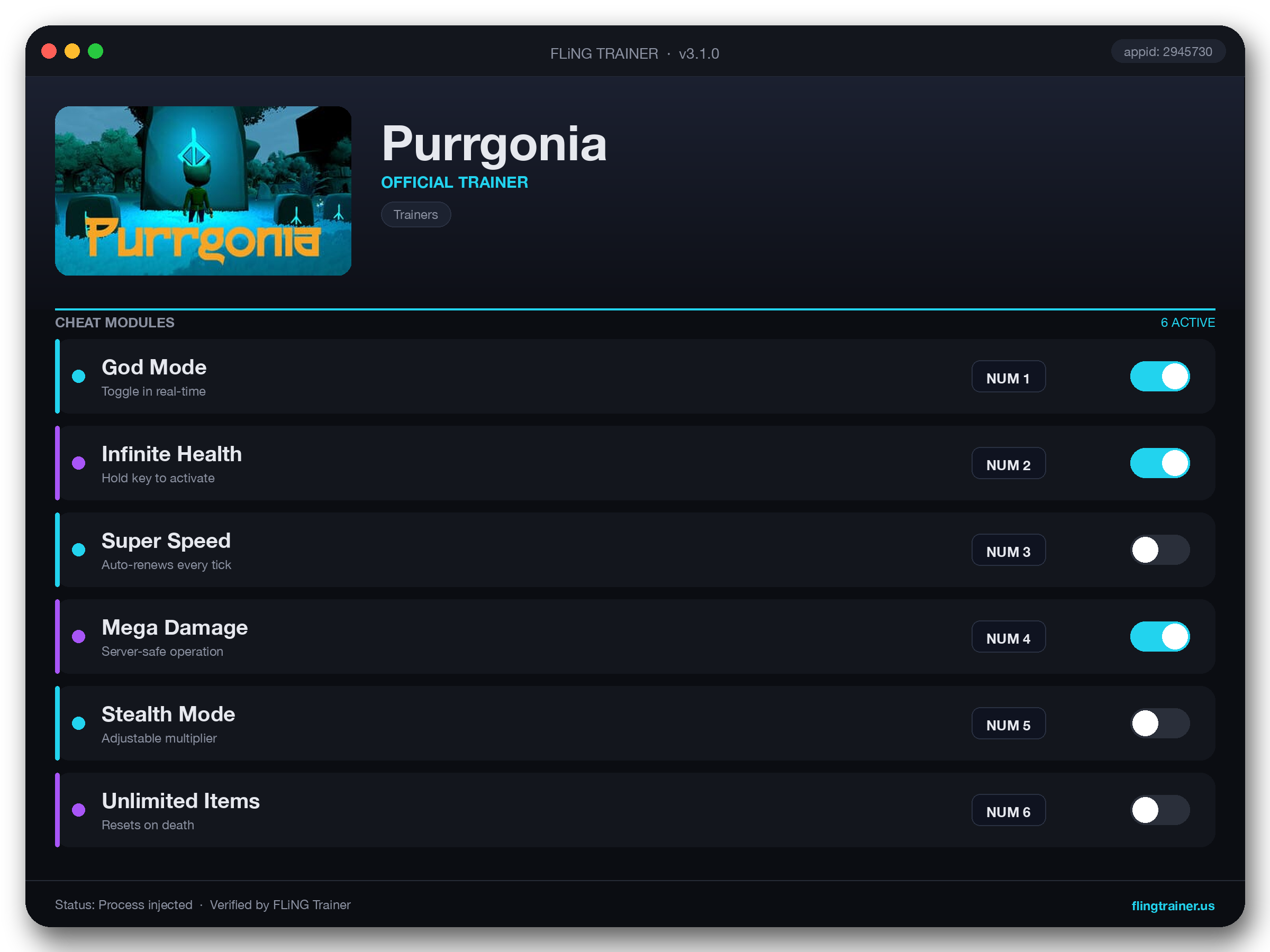 Purrgonia Trainer interface