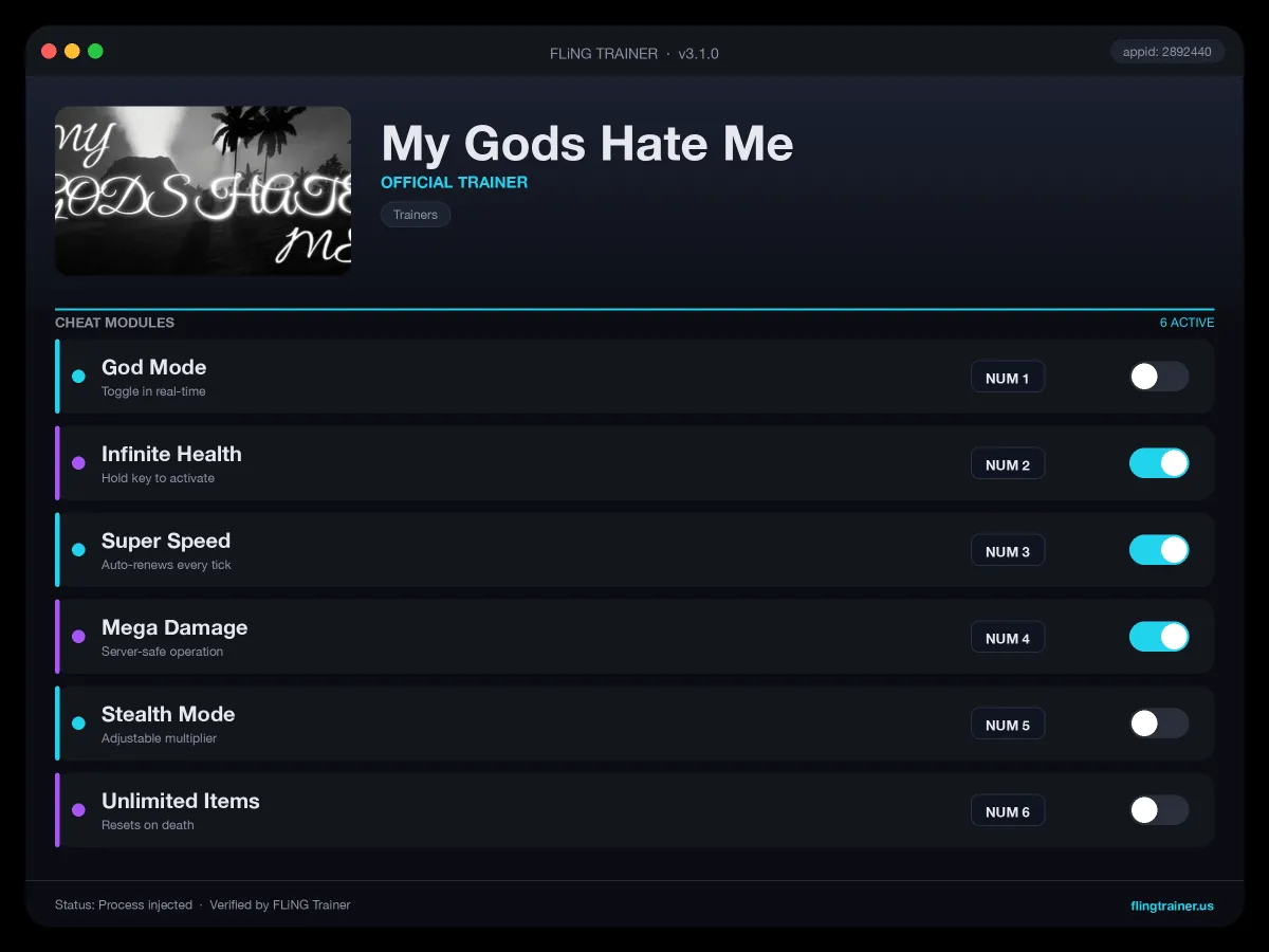 My Gods Hate Me Trainer interface