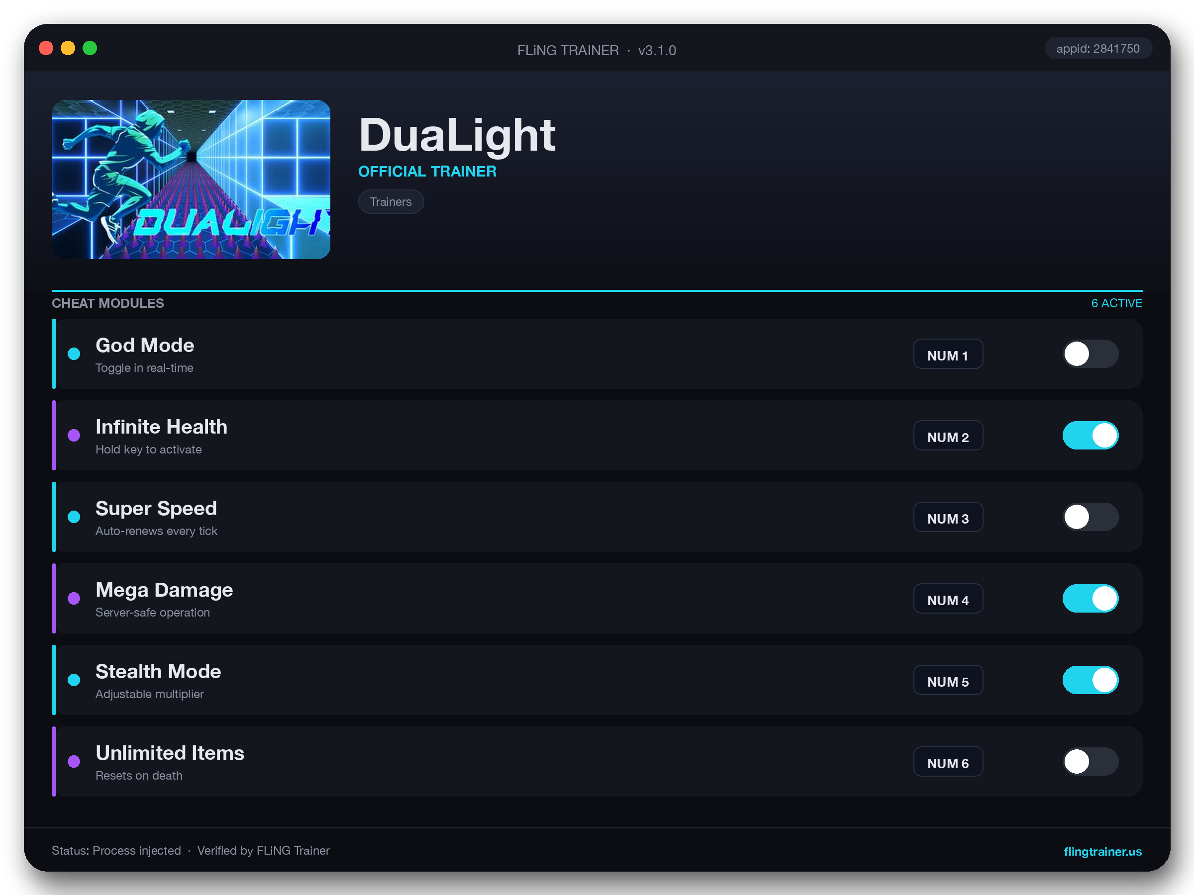 DuaLight Trainer interface