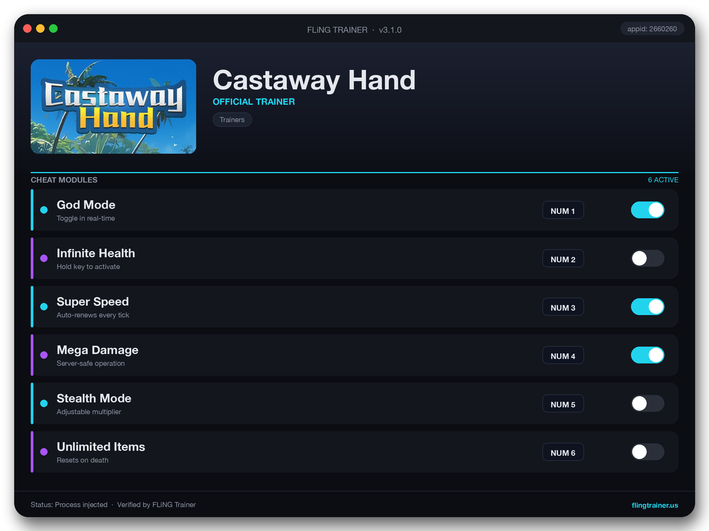 Castaway Hand Trainer interface