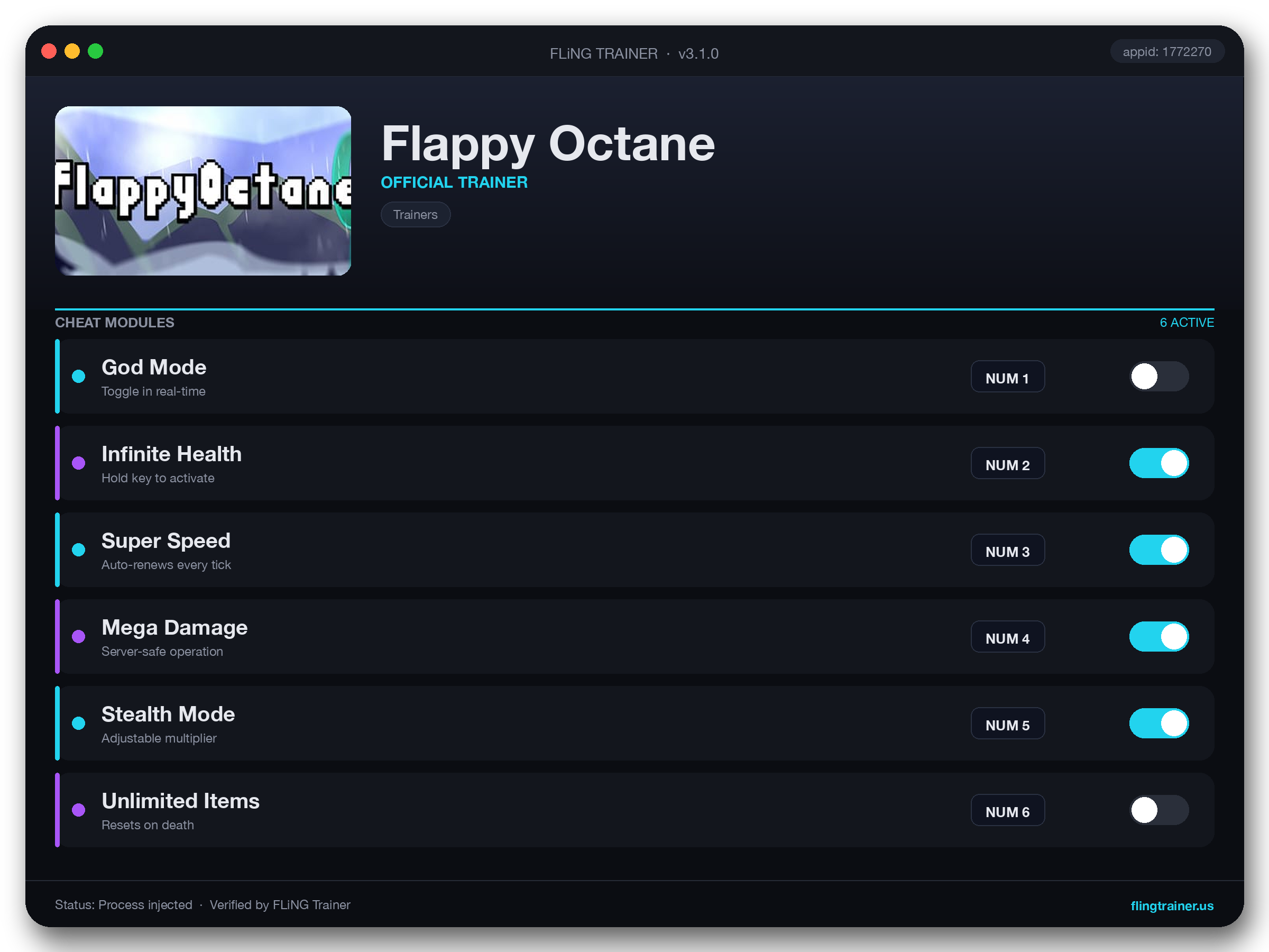 Flappy Octane Trainer interface