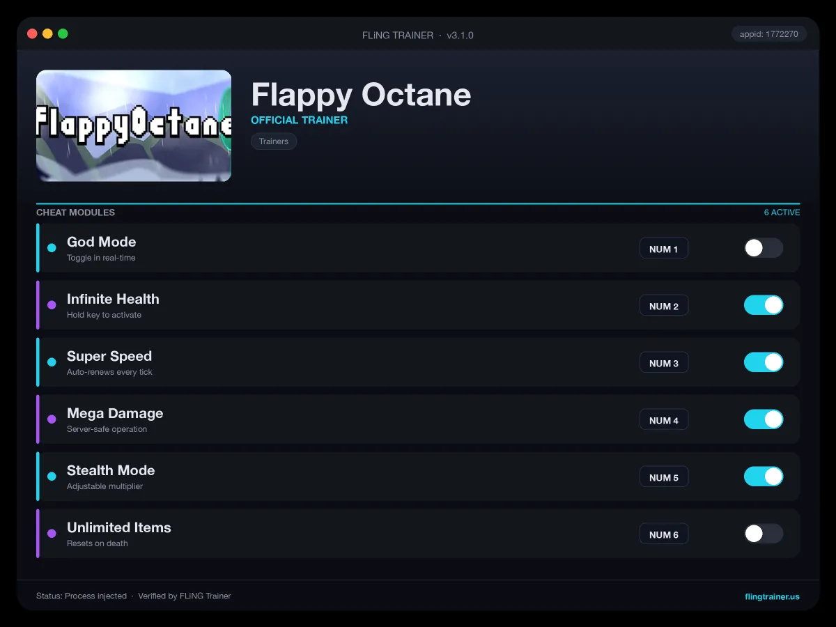 Flappy Octane Trainer interface