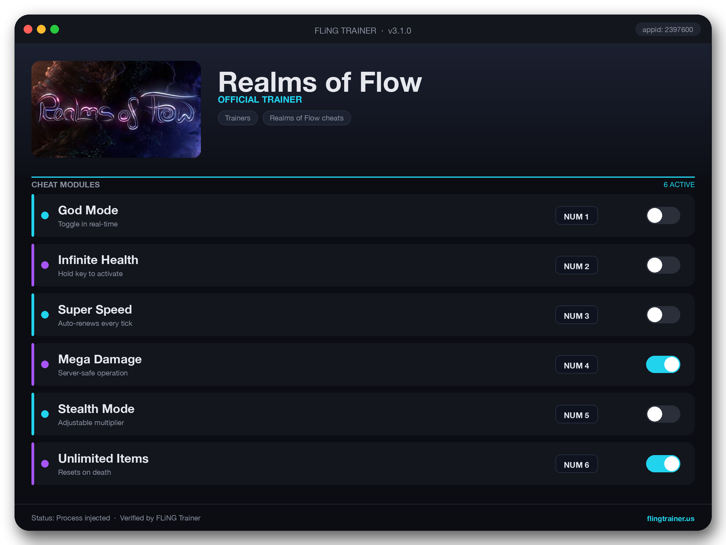 Realms of Flow Trainer interface