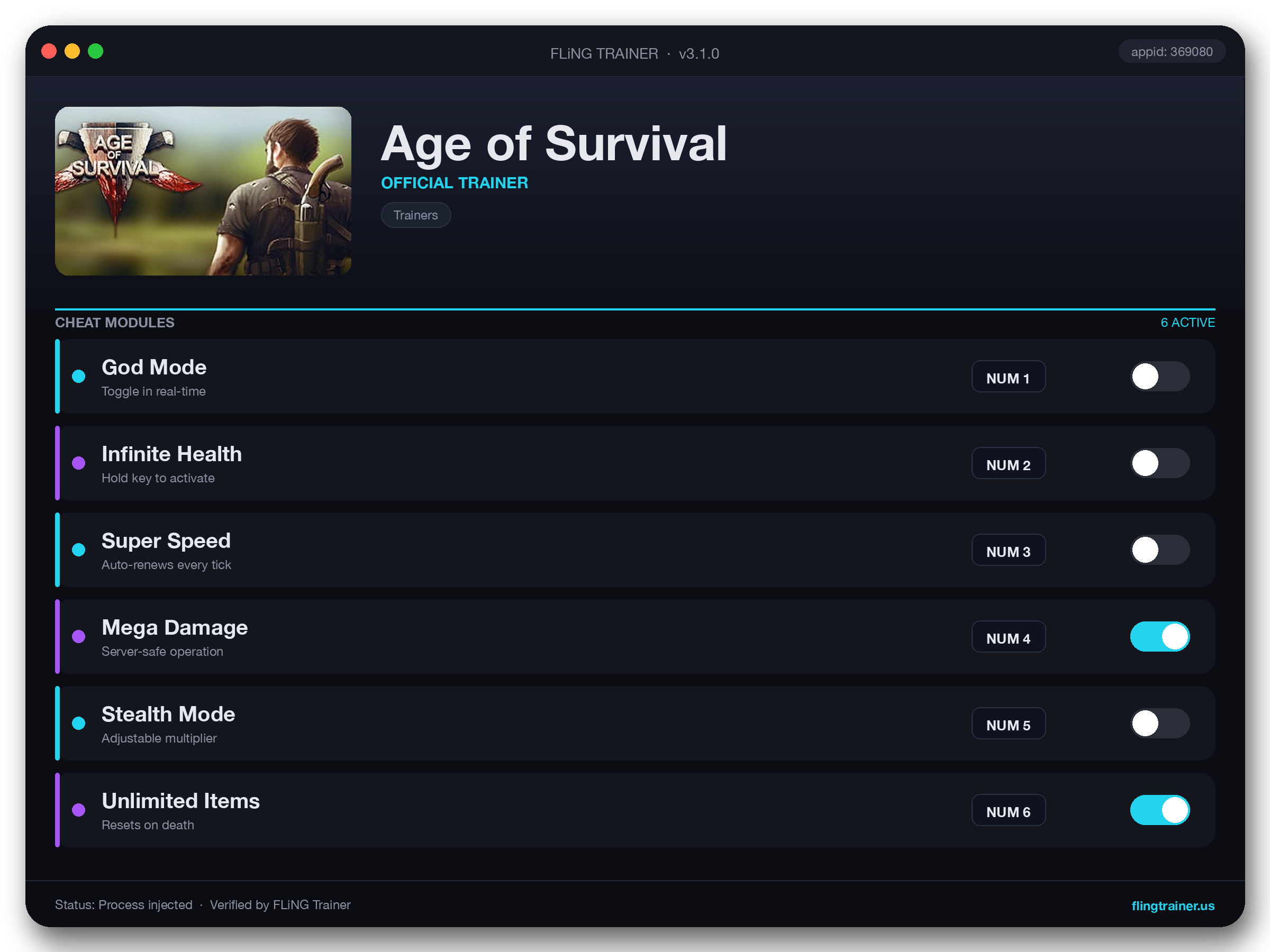Age of Survival Trainer interface