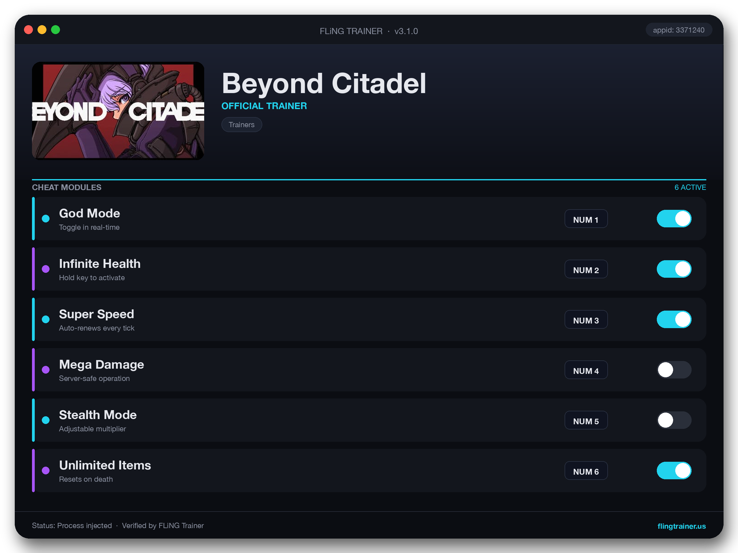 Beyond Citadel Trainer interface