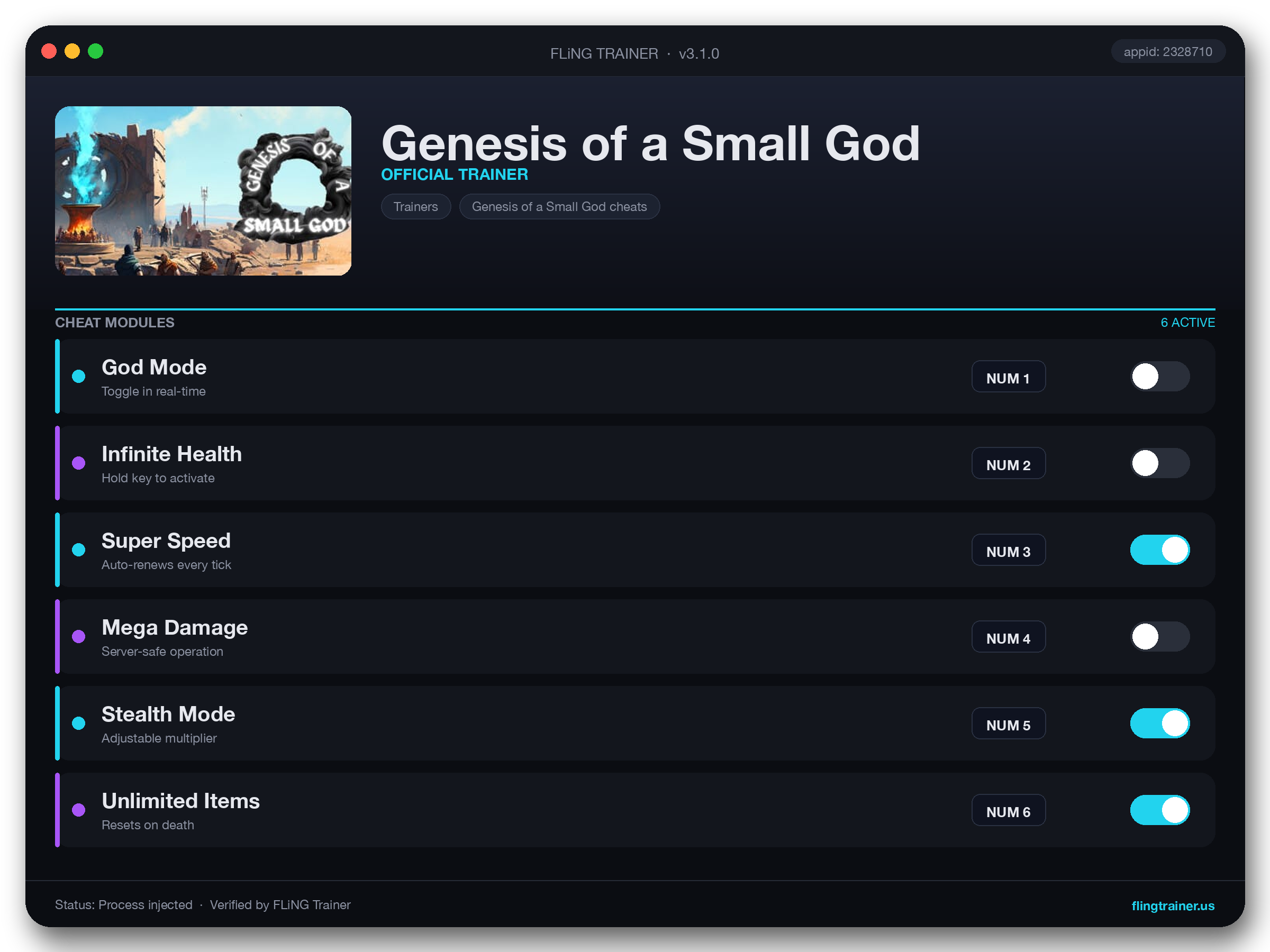 Genesis of a Small God Trainer interface