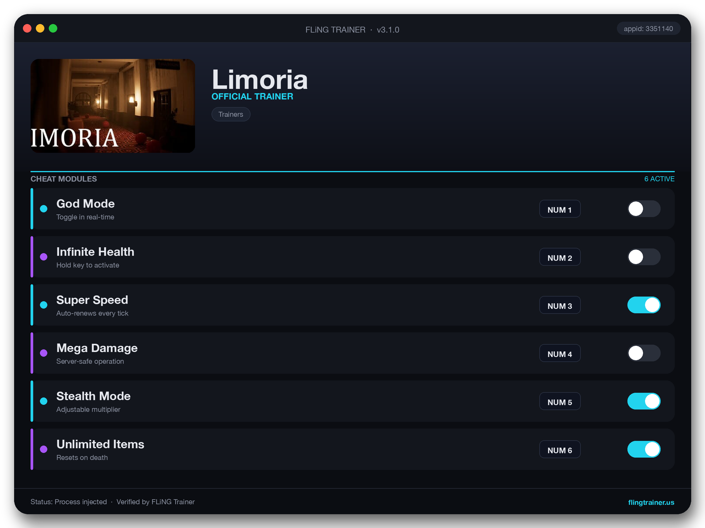 Limoria Trainer interface