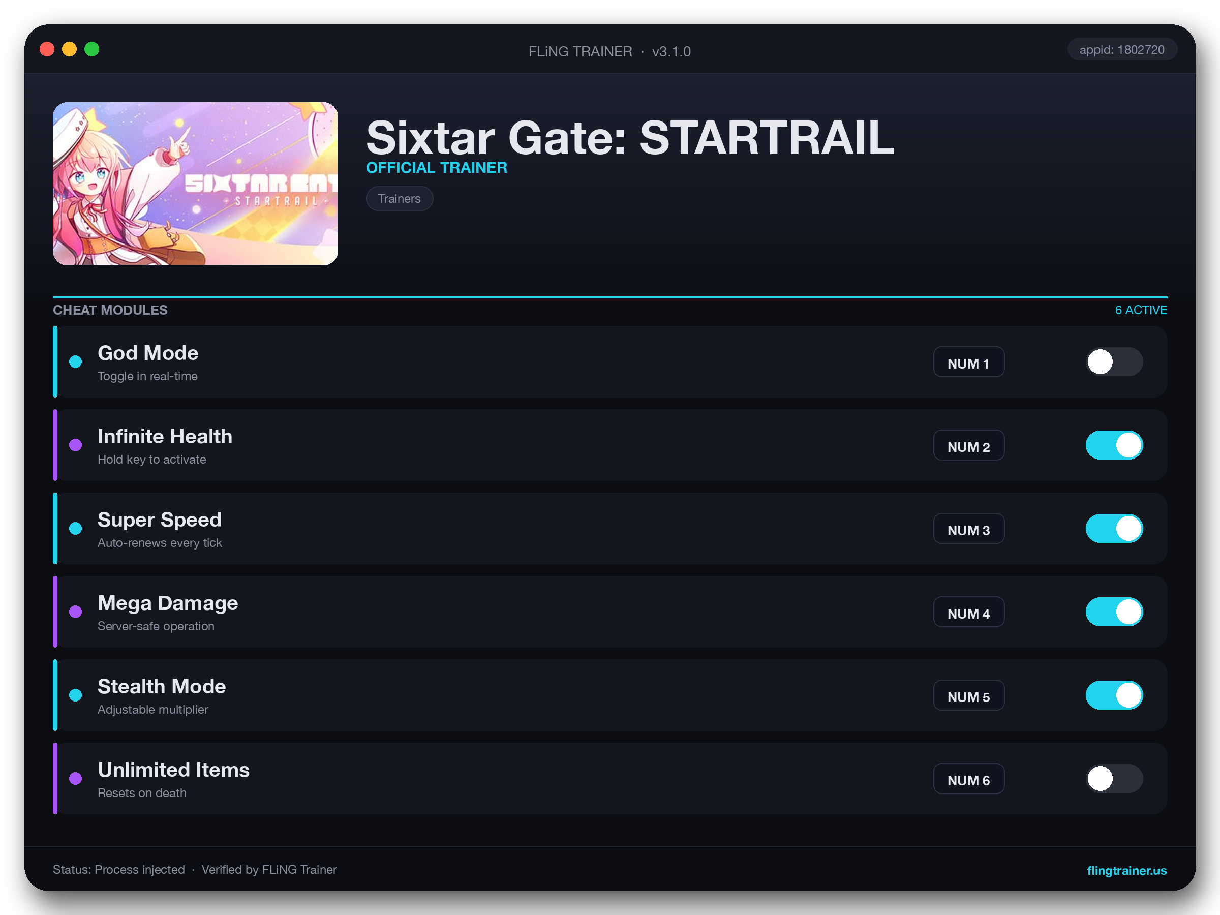 Sixtar Gate: STARTRAIL Trainer interface