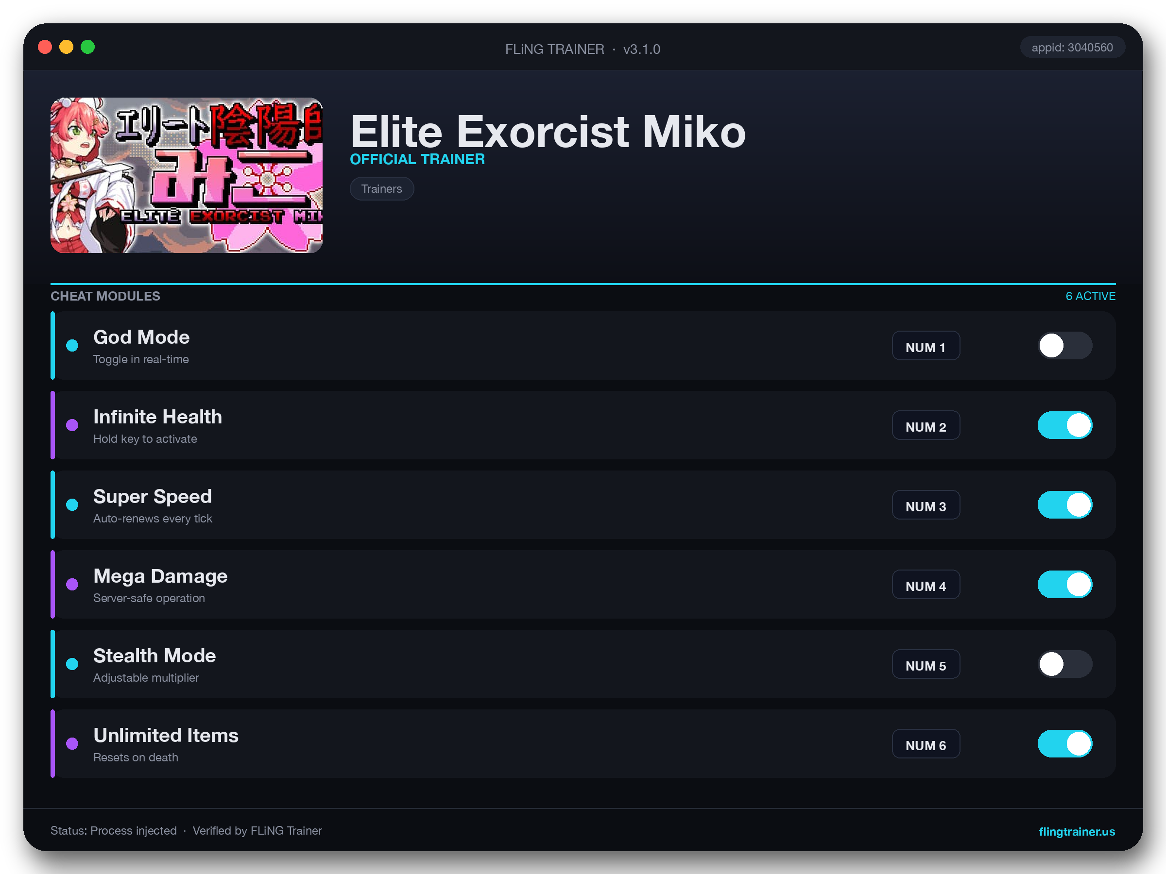 Elite Exorcist Miko Trainer interface