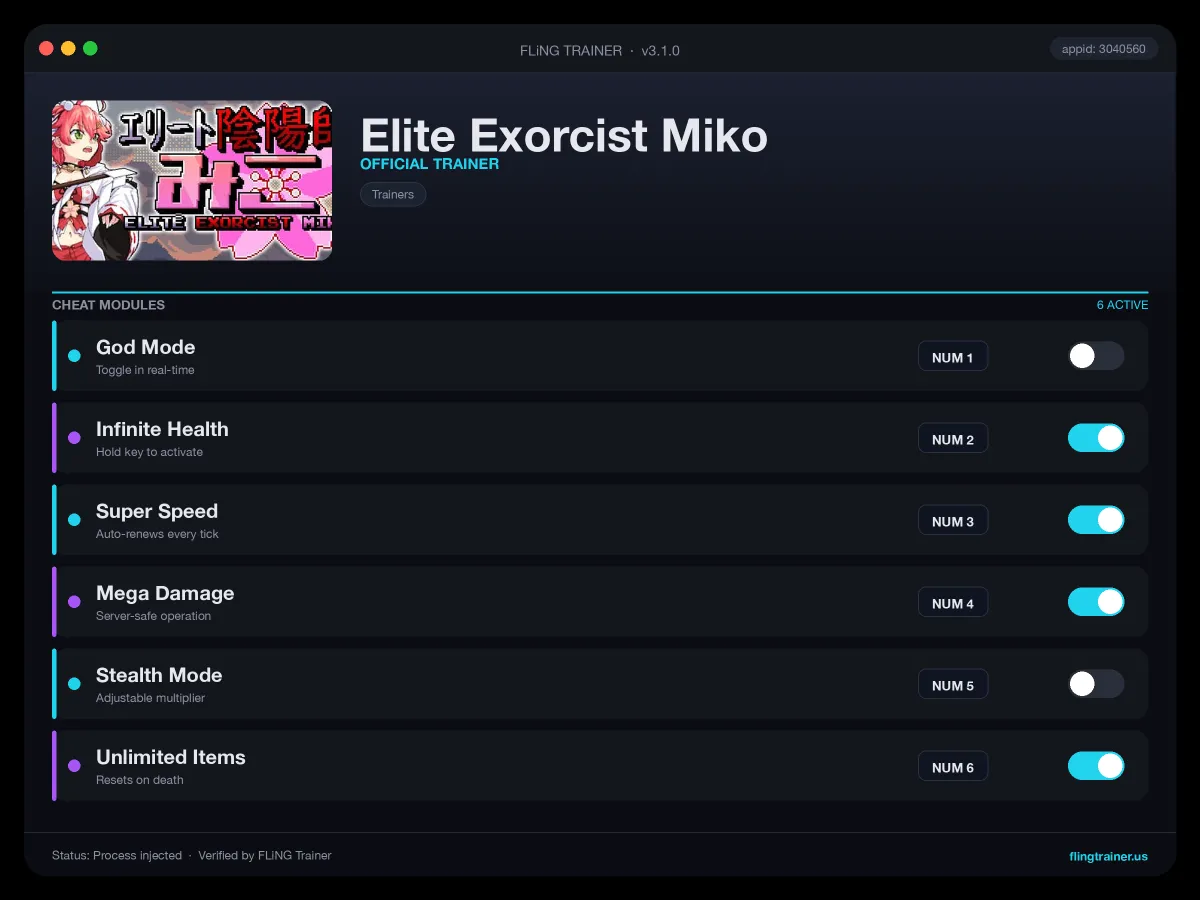 Elite Exorcist Miko Trainer interface