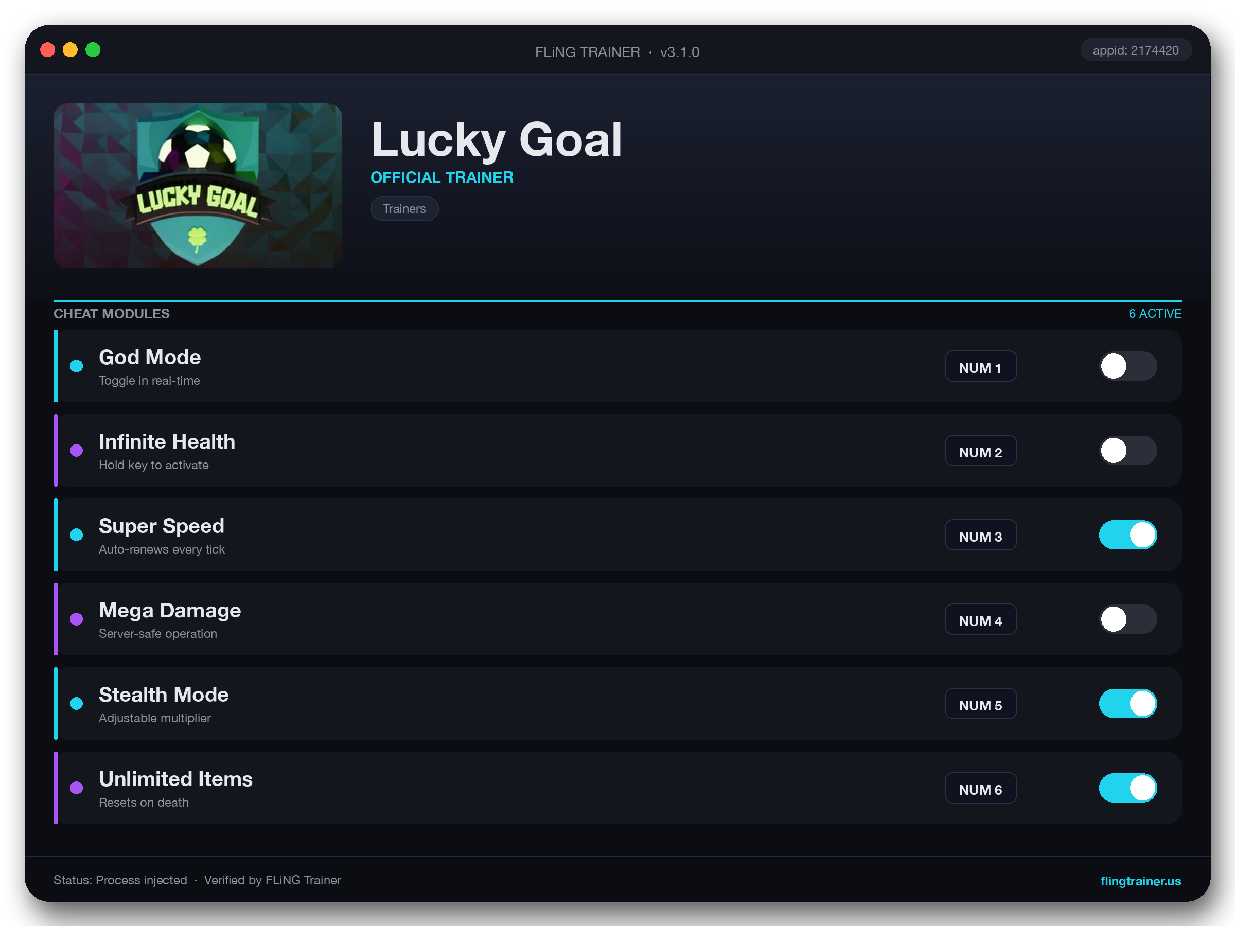 Lucky Goal Trainer interface