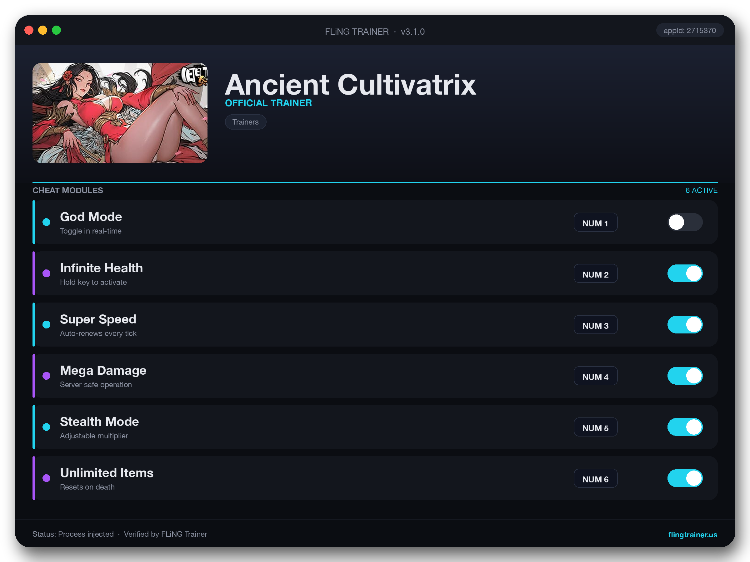 Ancient Cultivatrix Trainer interface
