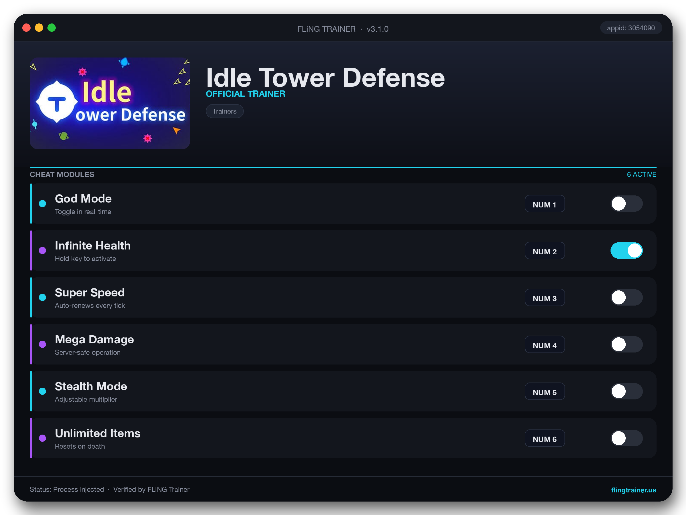 Idle Tower Defense Trainer interface