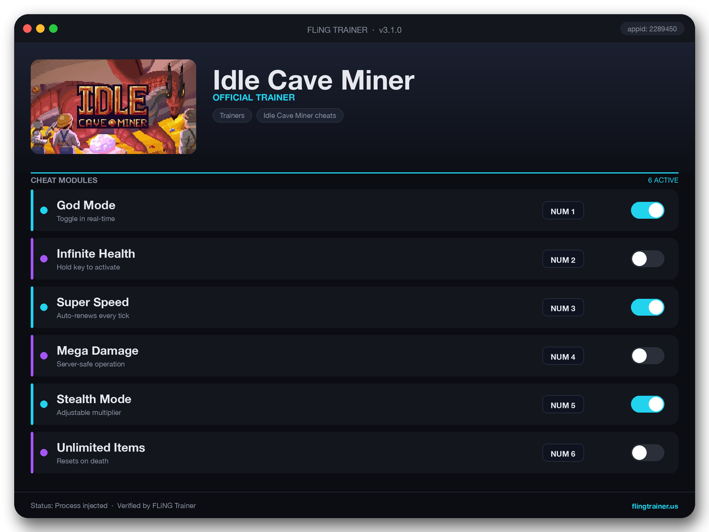 Idle Cave Miner Trainer interface