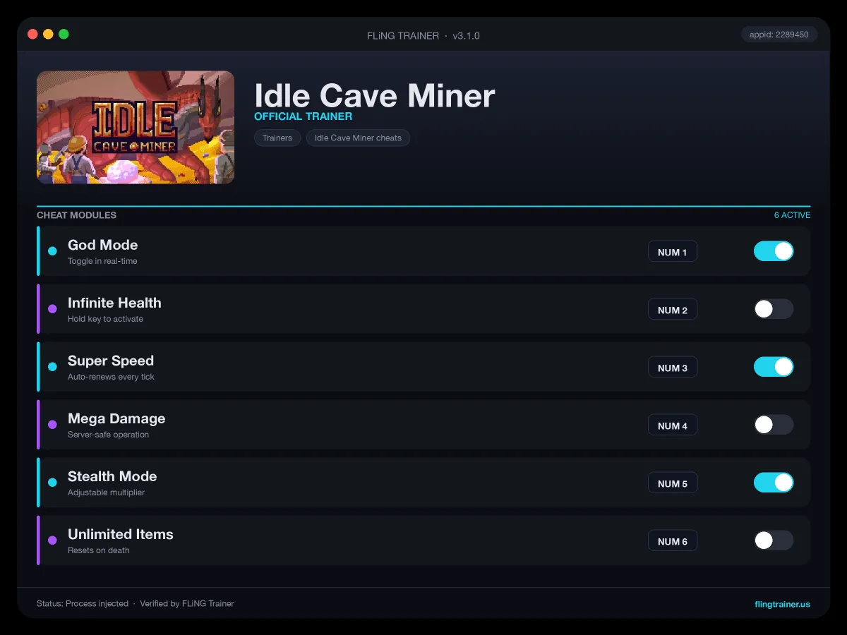 Idle Cave Miner Trainer interface