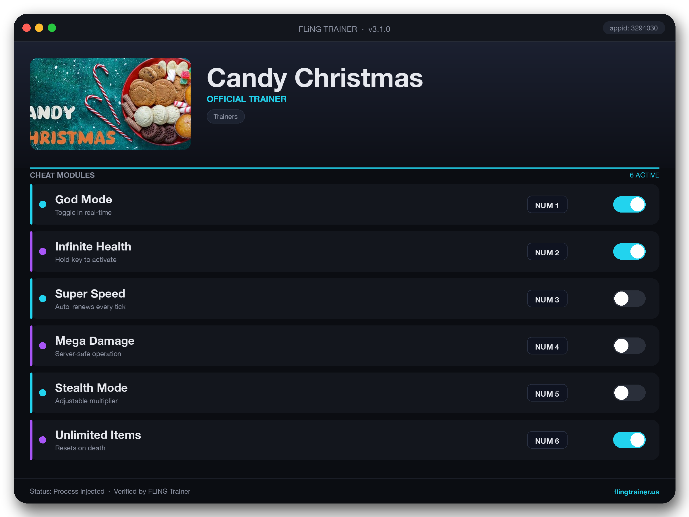 Candy Christmas Trainer interface
