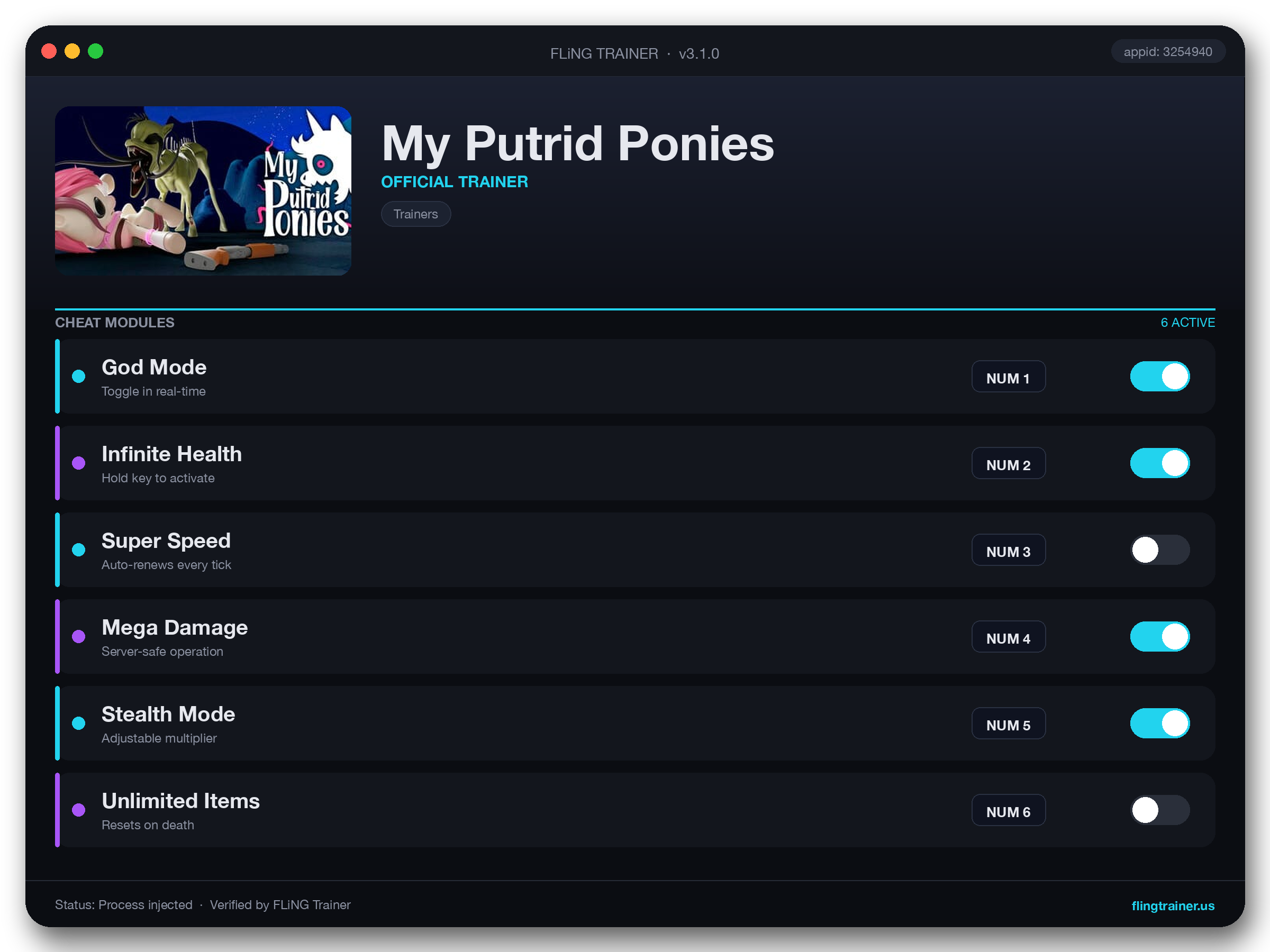 My Putrid Ponies Trainer interface