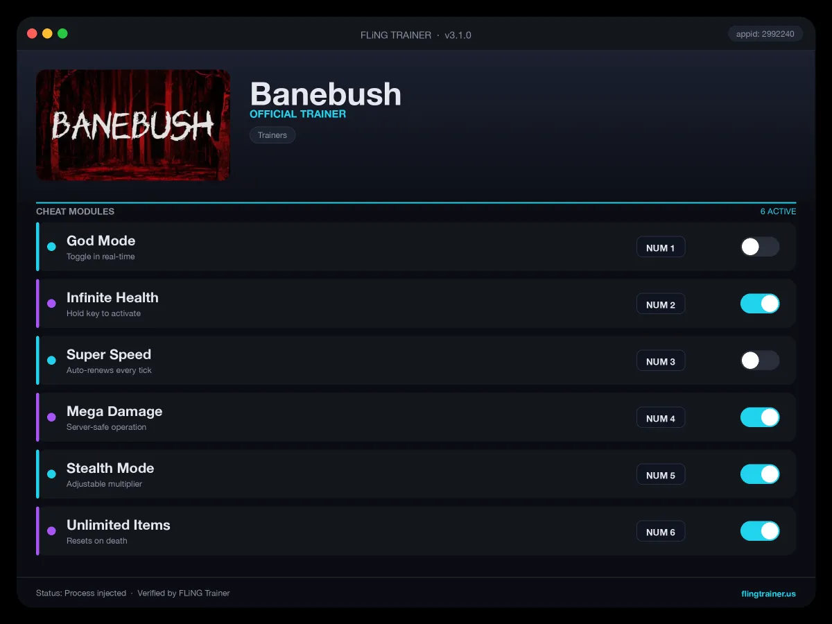 Banebush Trainer interface