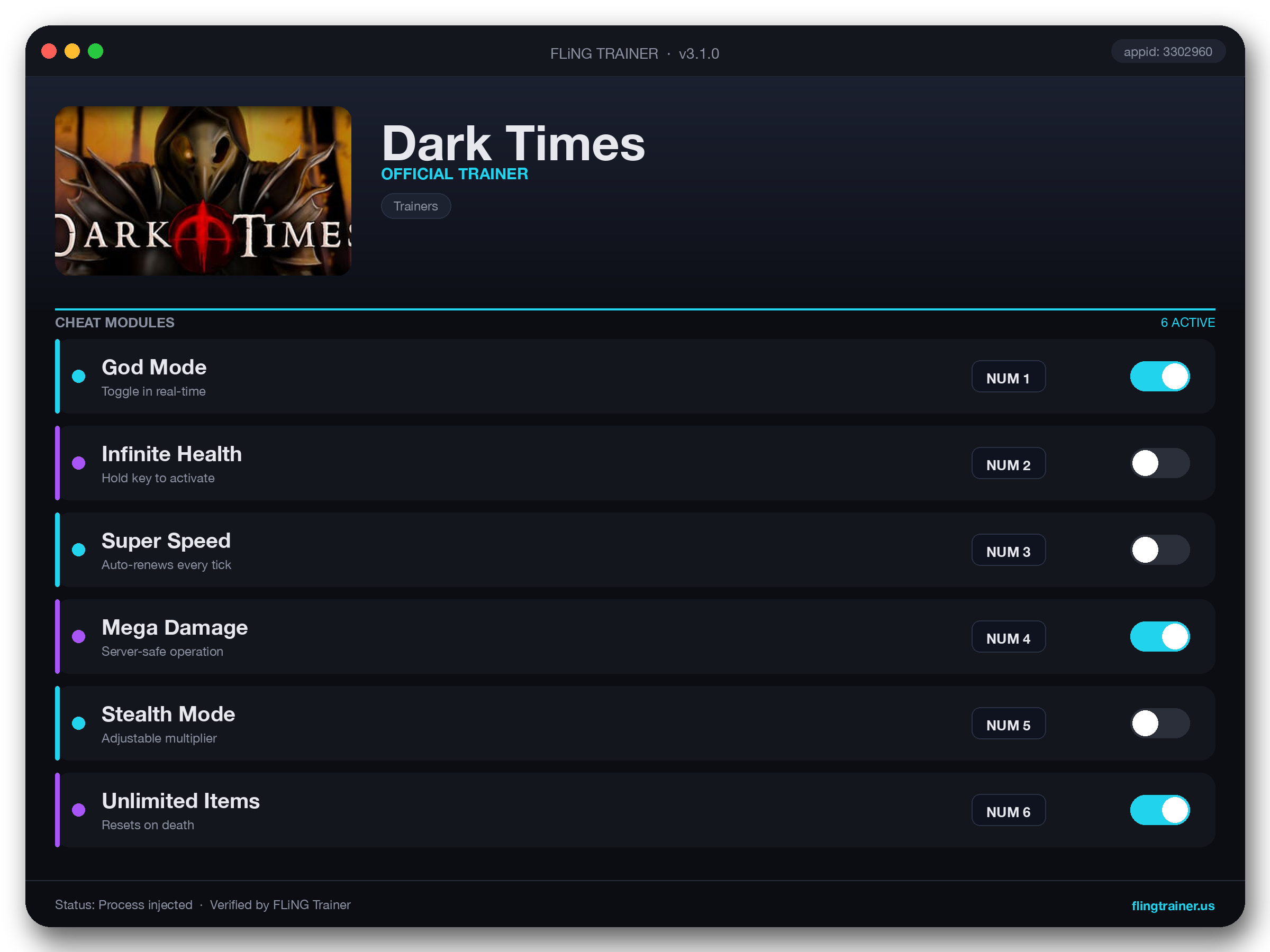 Dark Times Trainer interface
